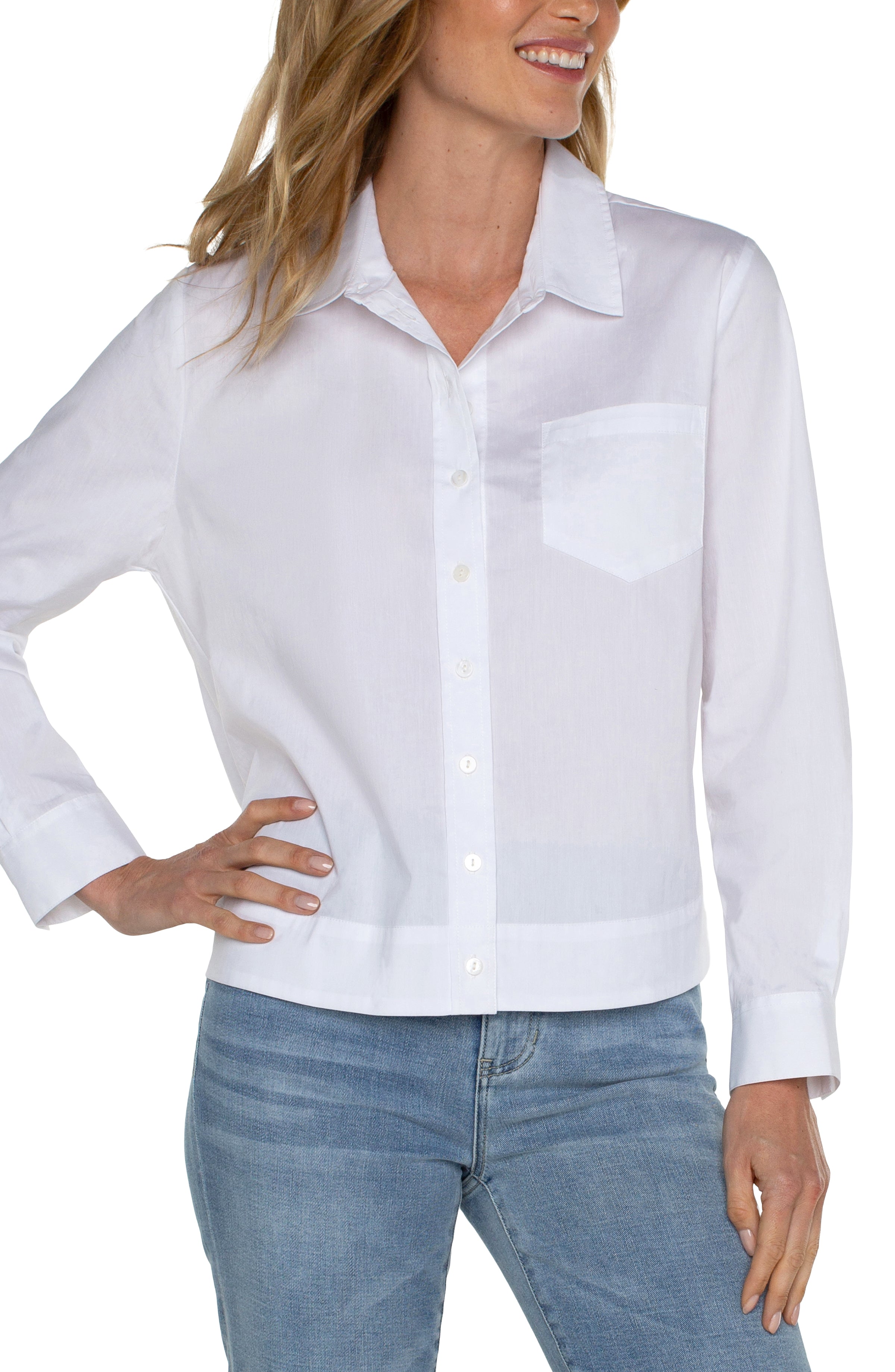 LPLA White Button Front Banded Shirt