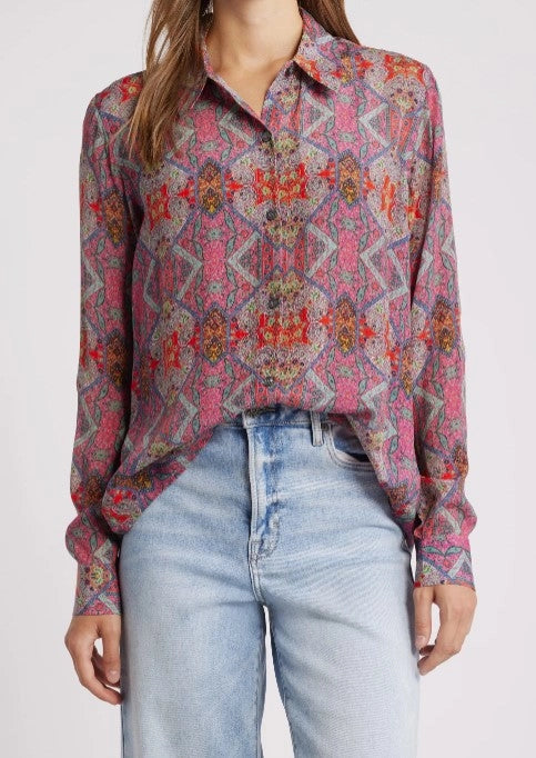 APNY Pink Paisley Button Up Blouse