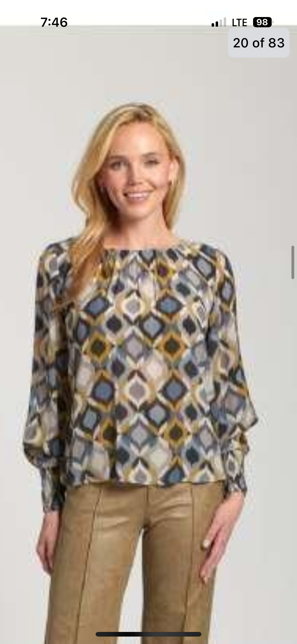 APNY Mustard Blue Smocked Sleeve Blouse