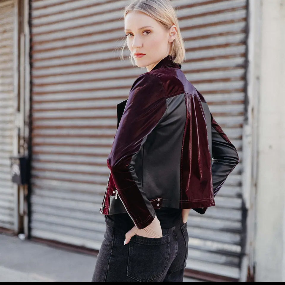 Clara Vinyl, Liquid Leather ™ Panel Zip Cuff Pocket Jacket