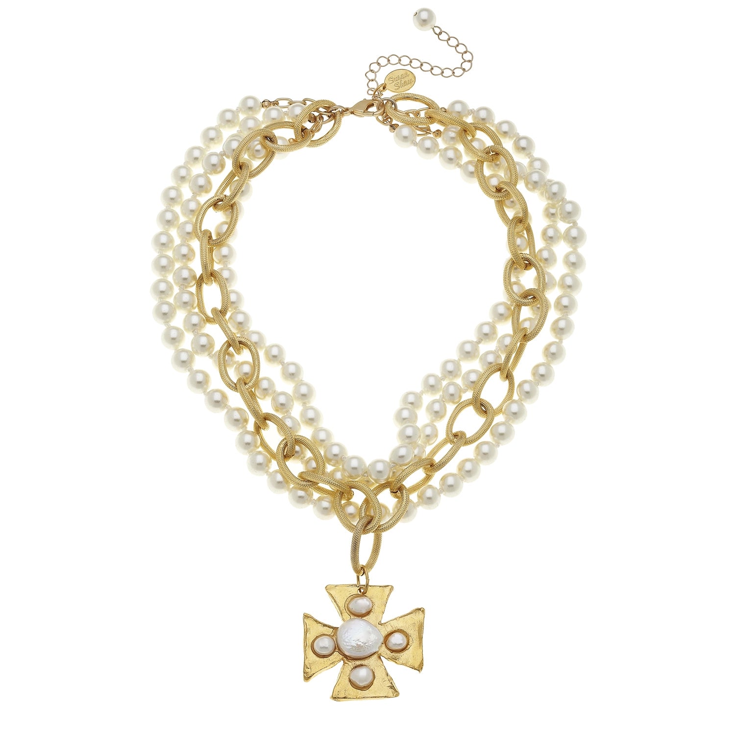 Susan Multi Strand Cross Pearl Necklace