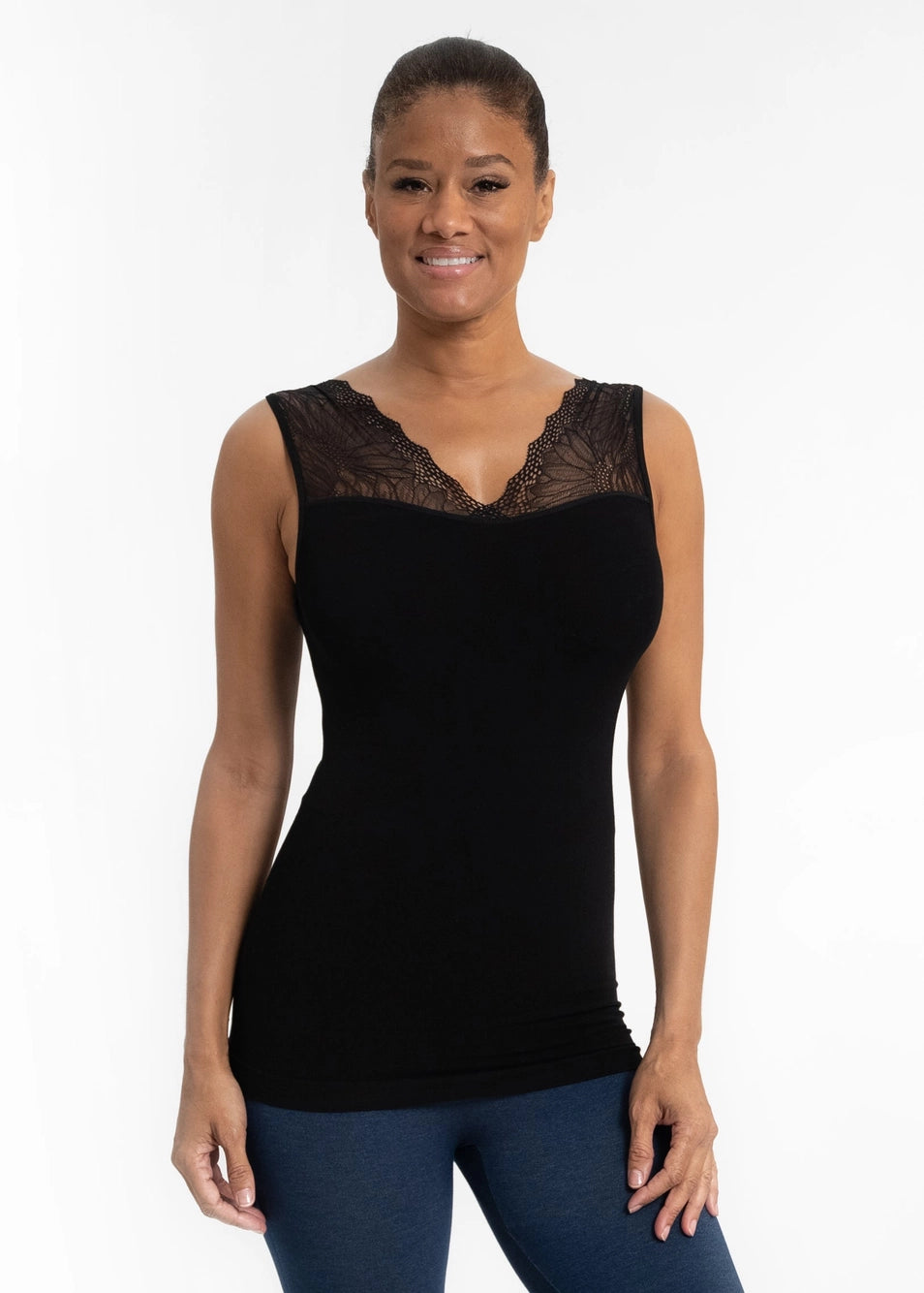Elietian lace inset reversible layering top
