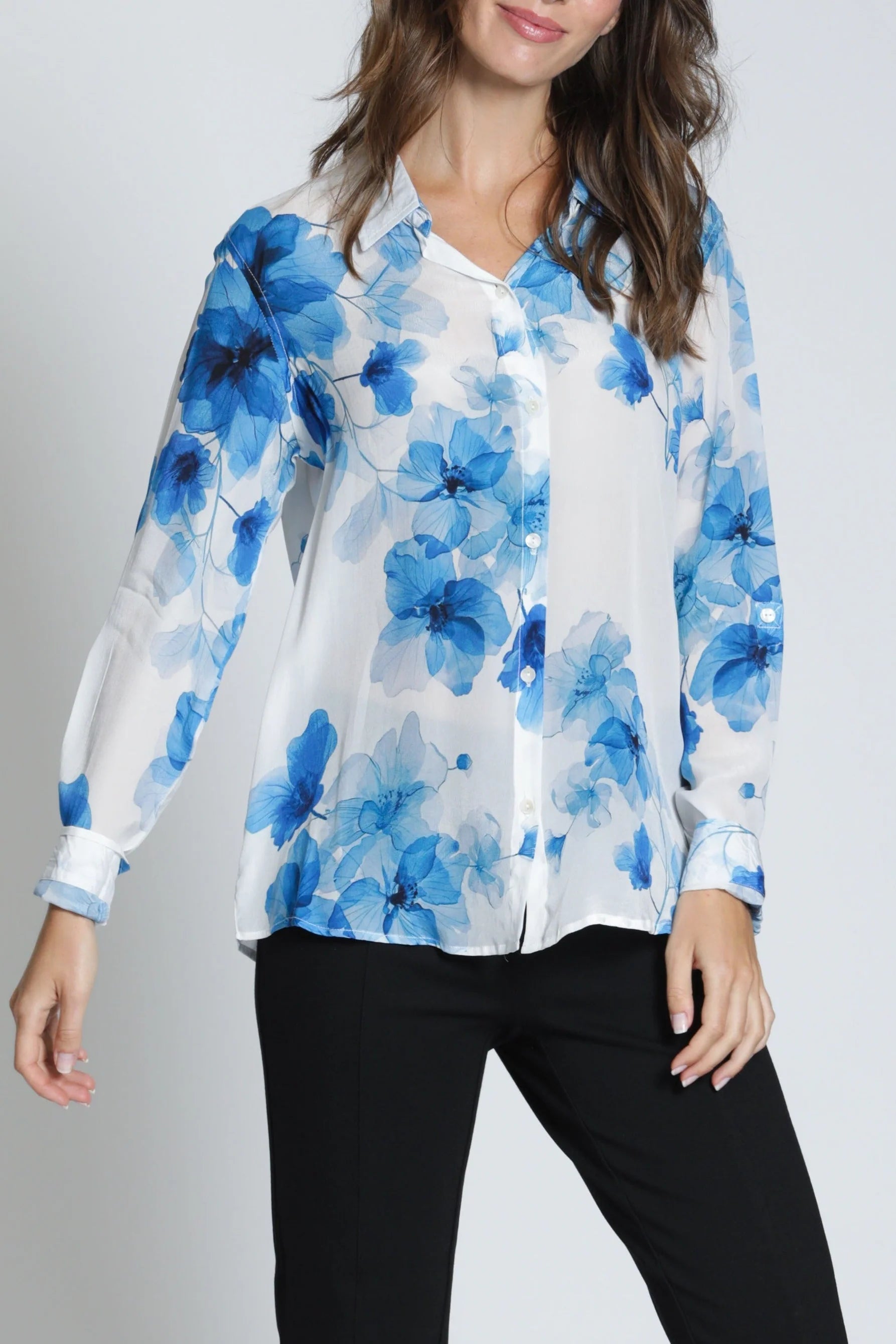 APNY Sky Bloom Button Up Blouse