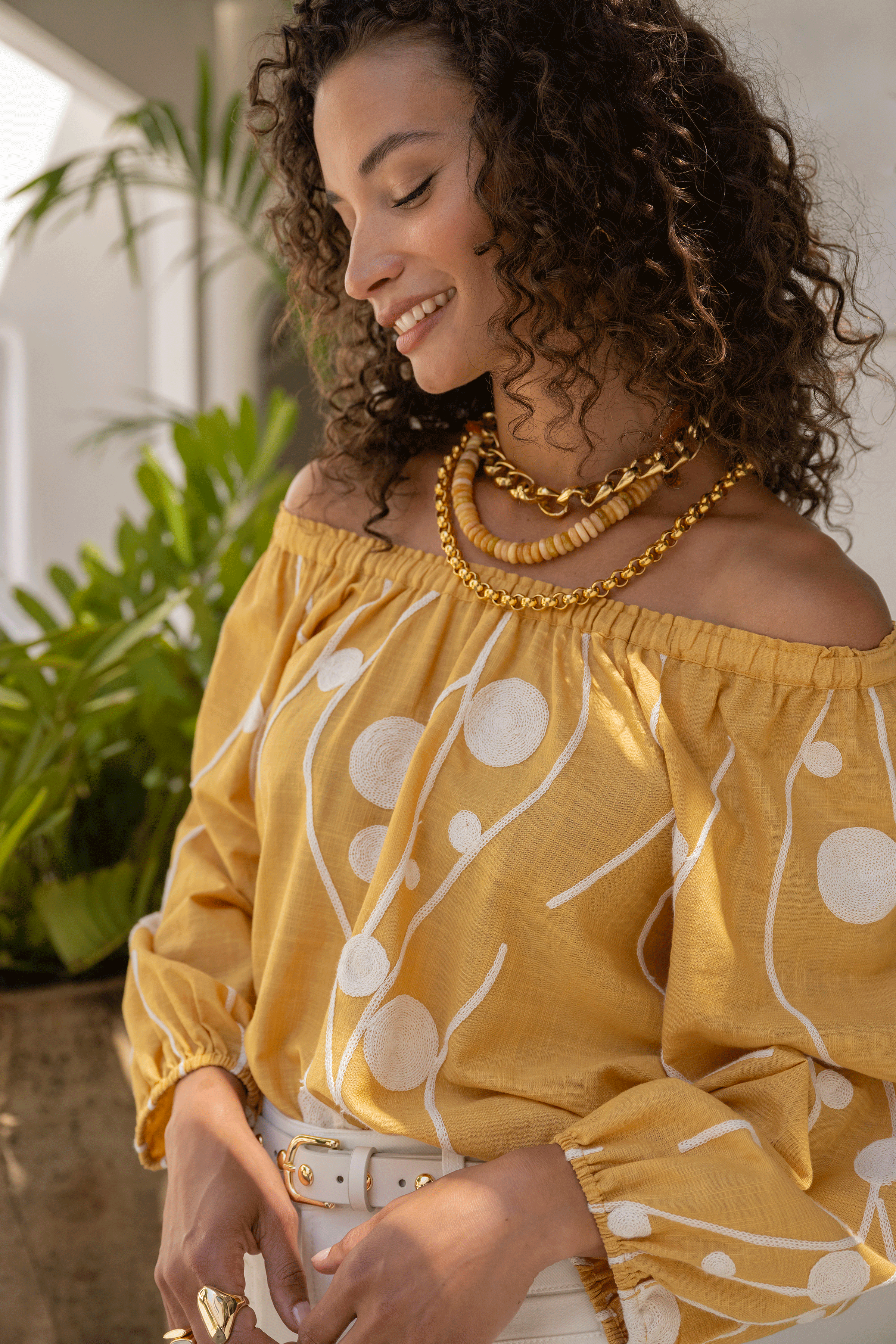 LPLA Yellow Embroidered Top. LARGE