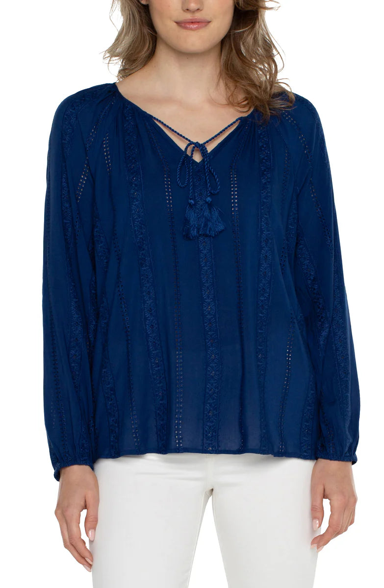 LPLA Estate Blue Embroidered Blouse