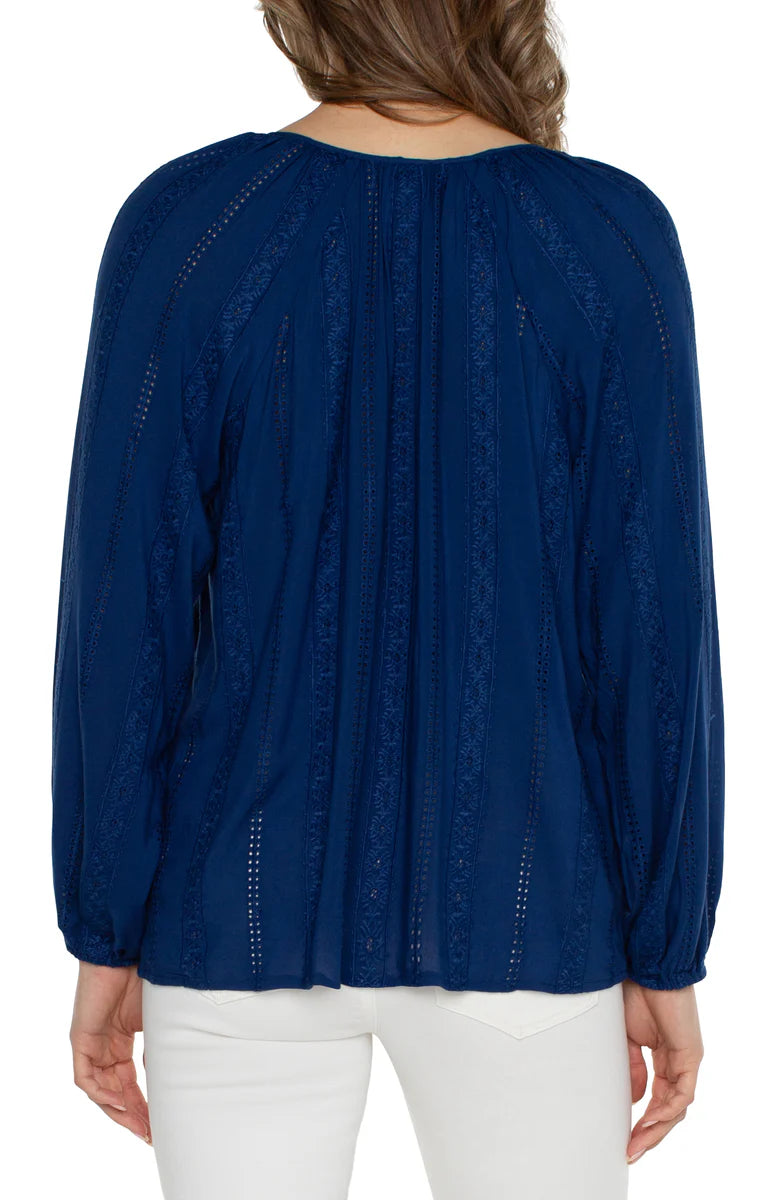 LPLA Estate Blue Embroidered Blouse