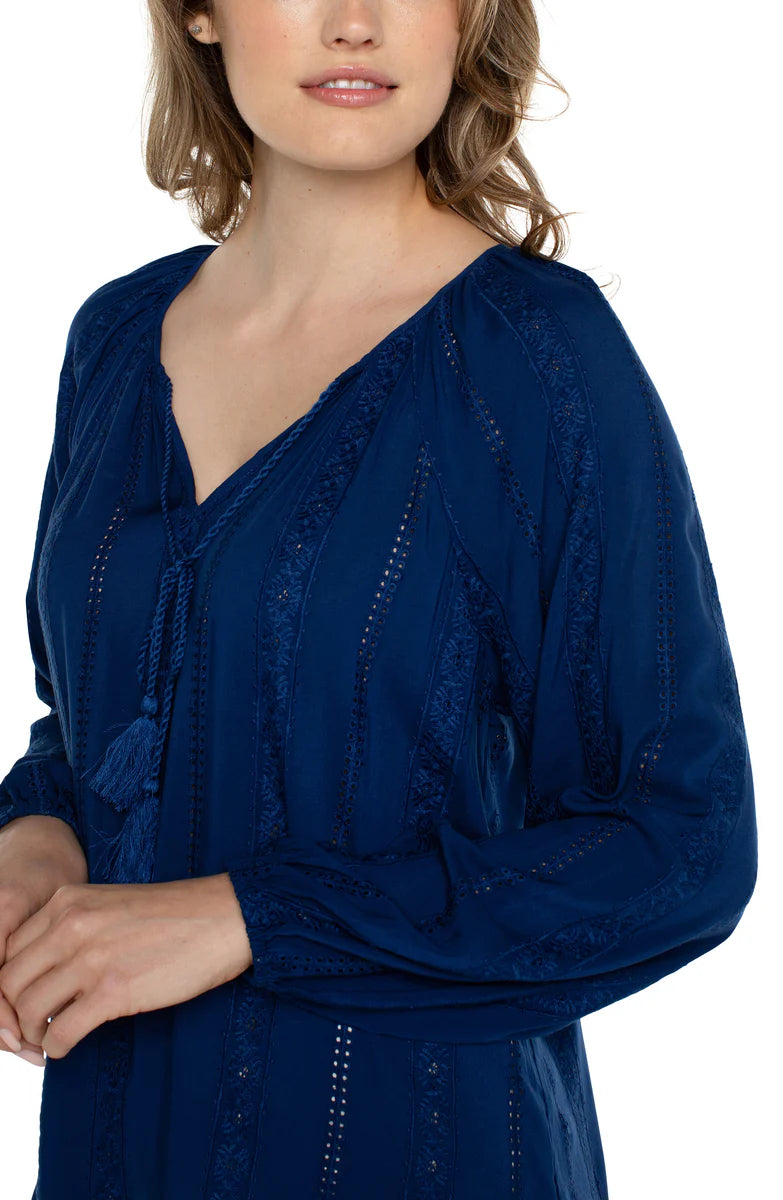 LPLA Estate Blue Embroidered Blouse