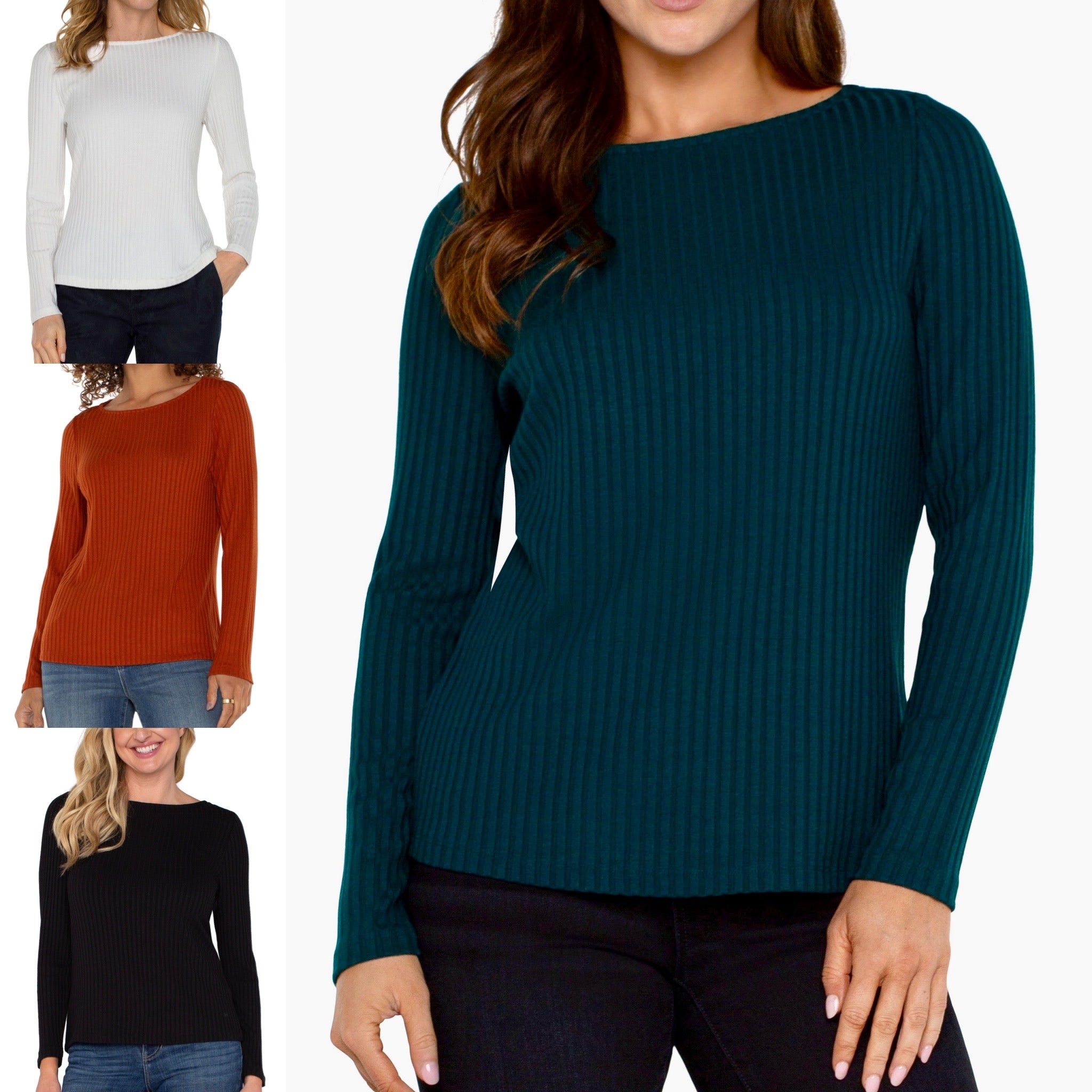 LPLA Long Sleeve Boat Neck Ribbed Top