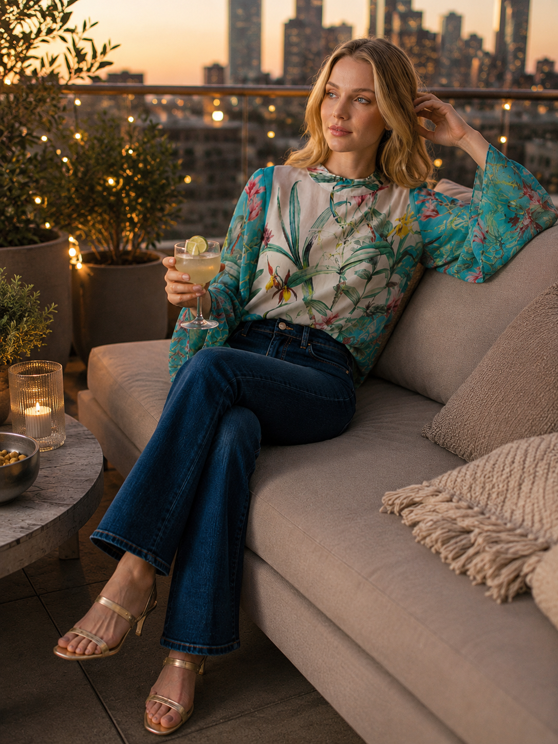 APNY Banded Collar Bell Sleeve Blouse