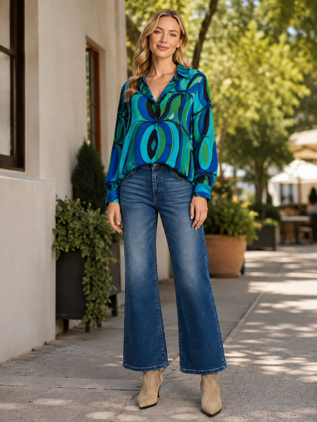 APNY Blue & Green Multi Blouse