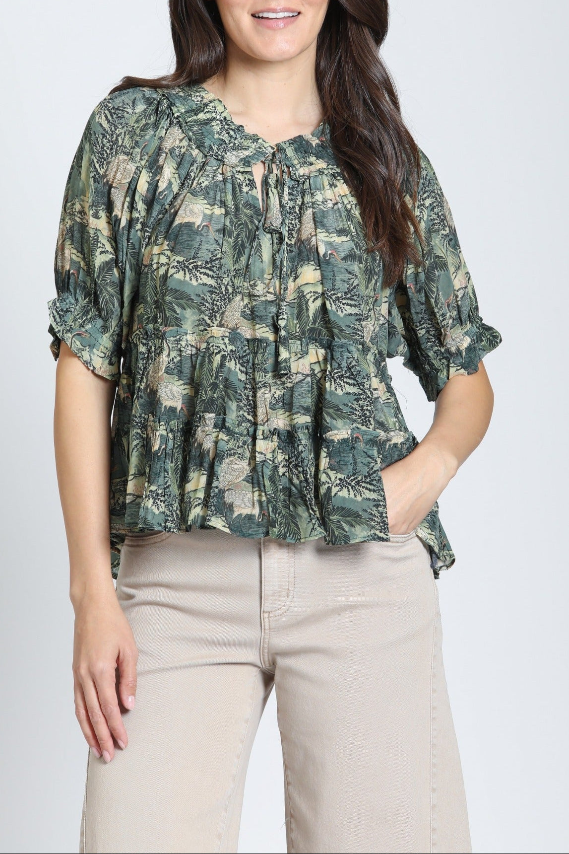 APNY Olive & Sandstone Baby Doll Top