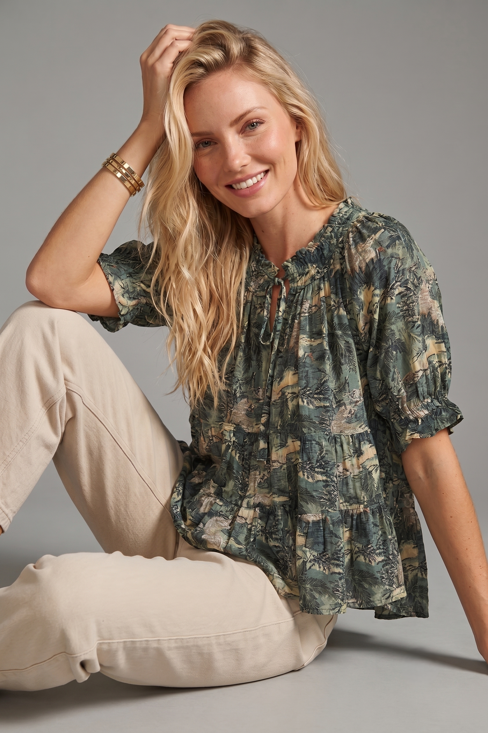 APNY Olive & Sandstone Baby Doll Top