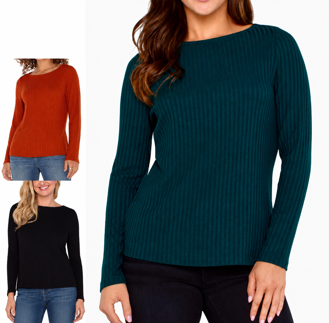 LPLA Long Sleeve Boat Neck Ribbed Top