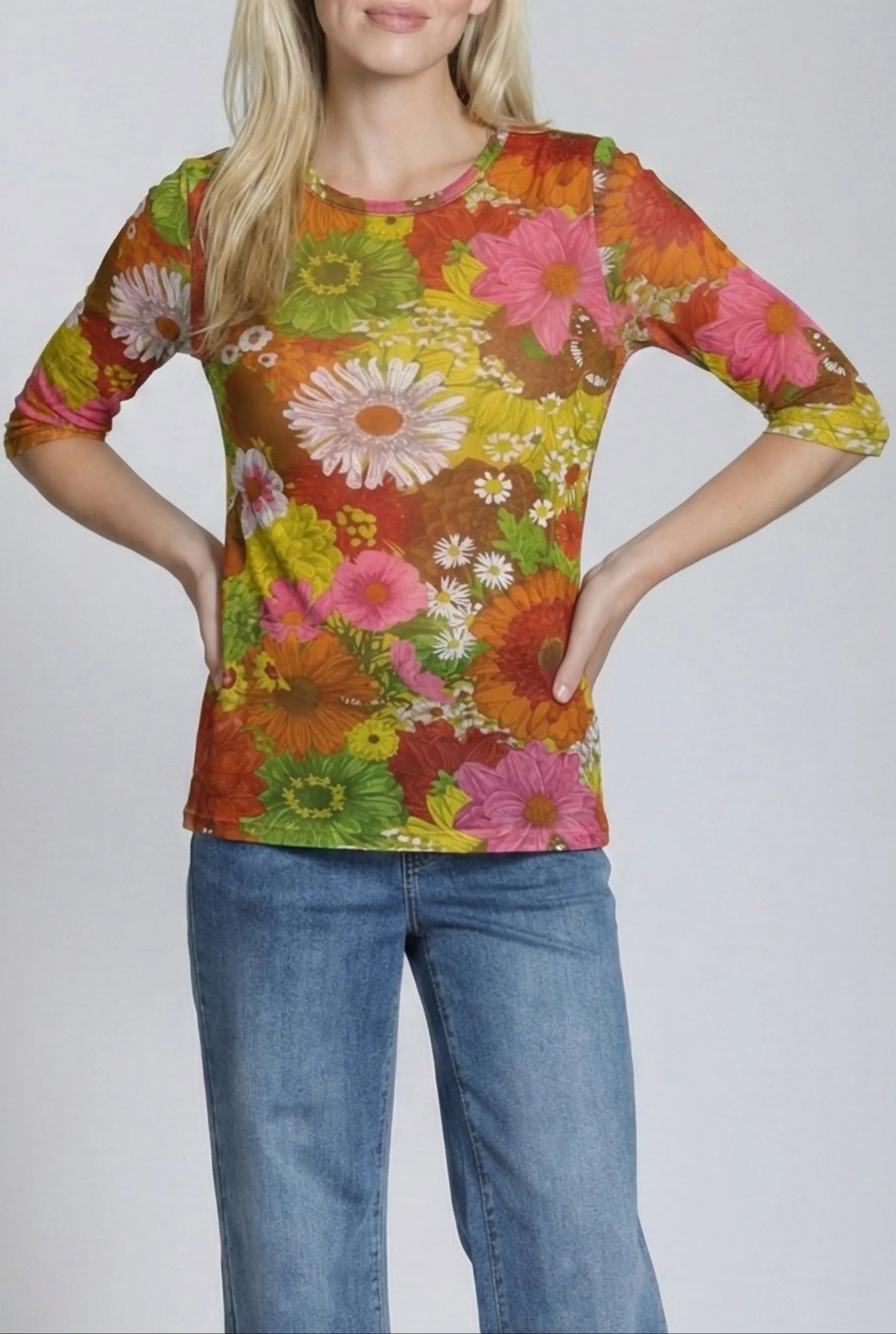 APNY Elbow Sleeve Mesh Top