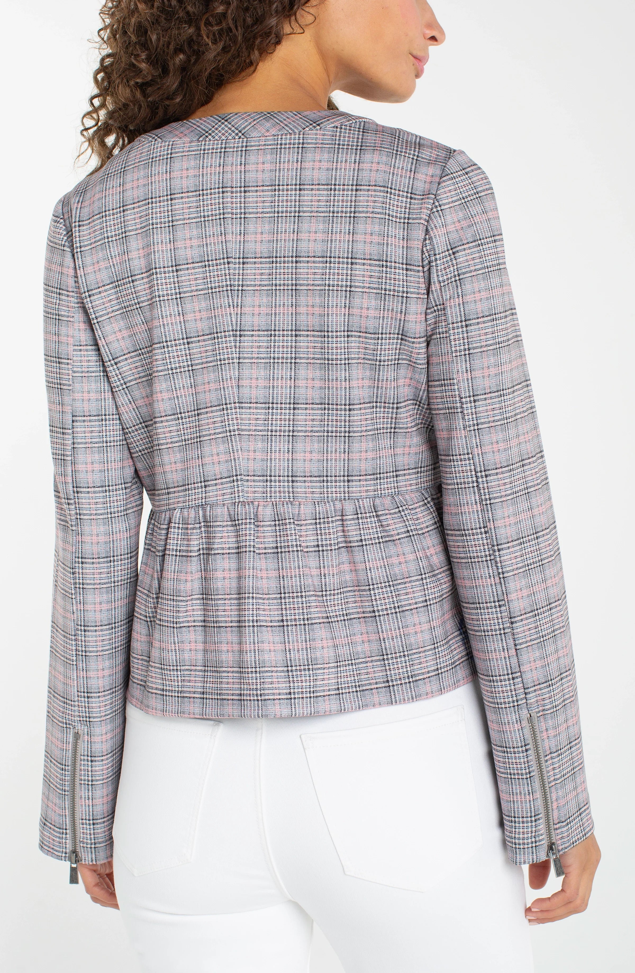 LPLA Blush Plaid Peplum Jacket