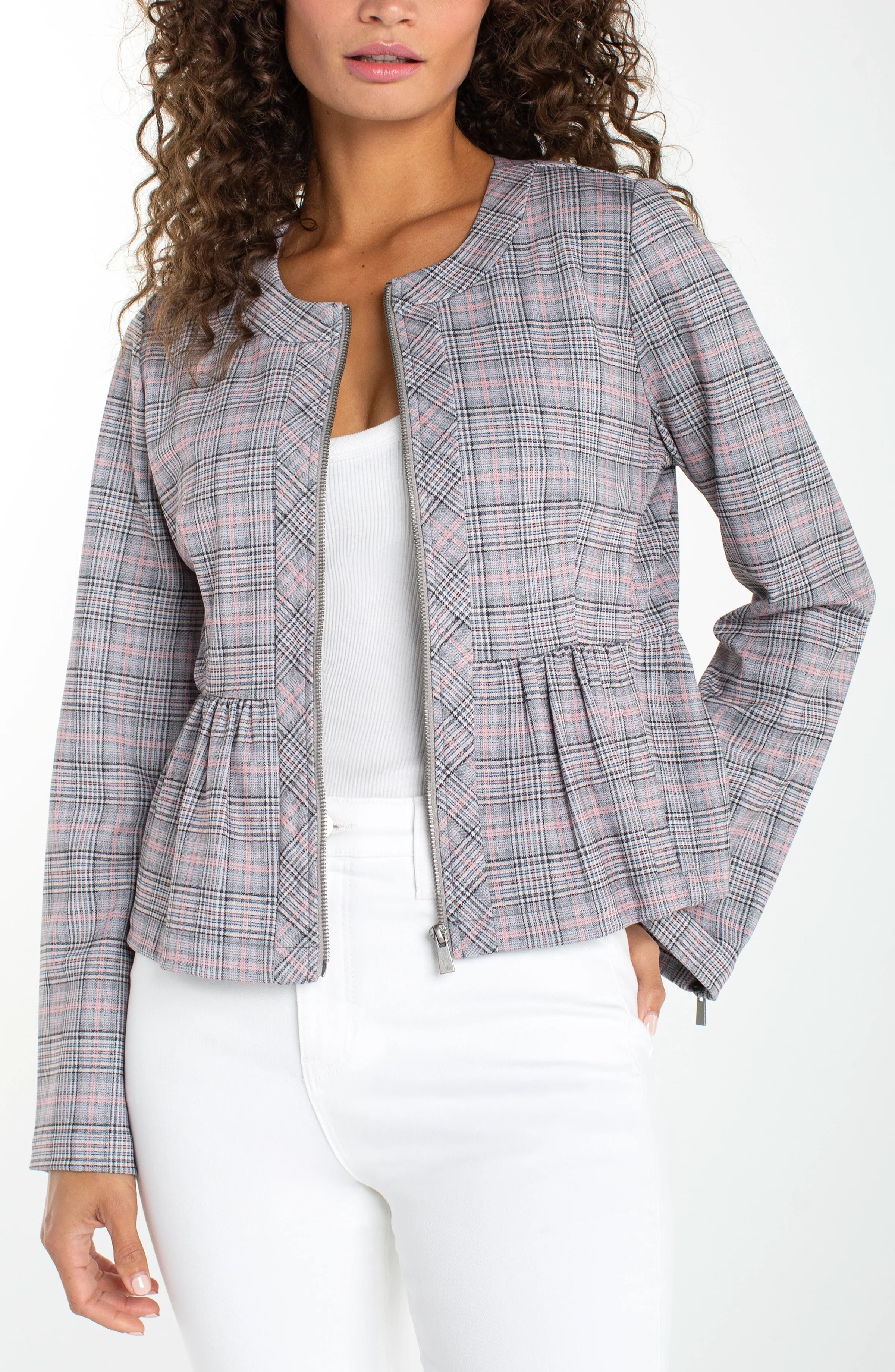 LPLA Blush Plaid Peplum Jacket