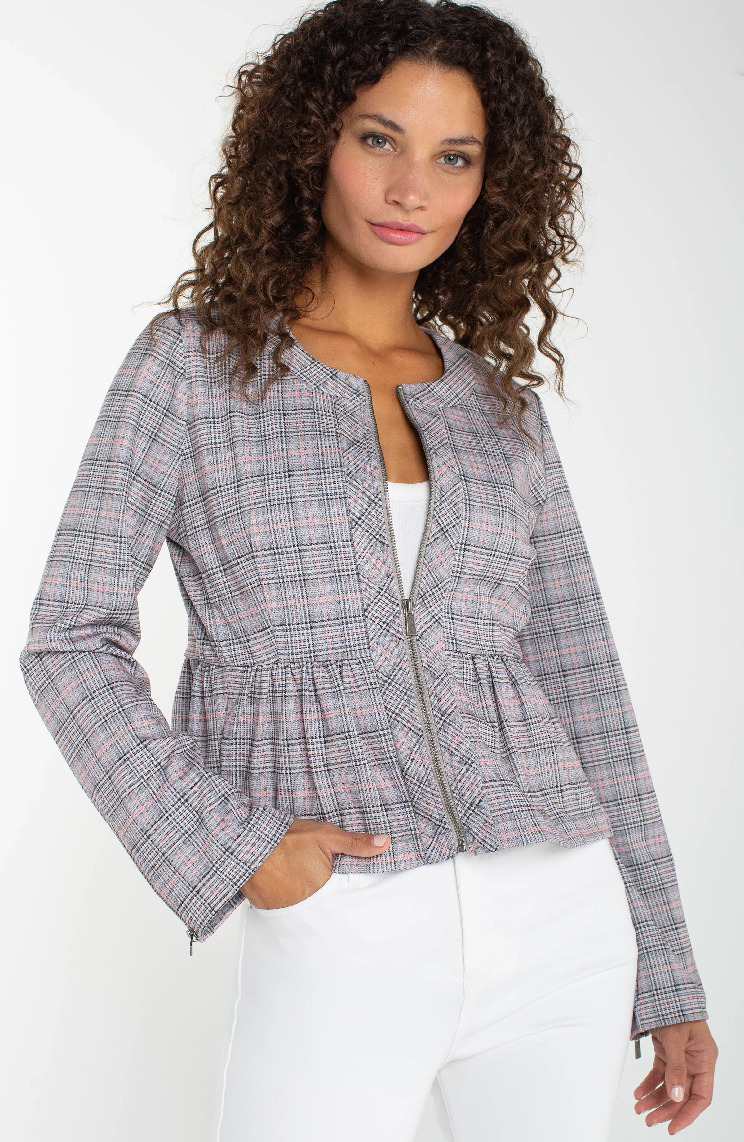 LPLA Blush Plaid Peplum Jacket