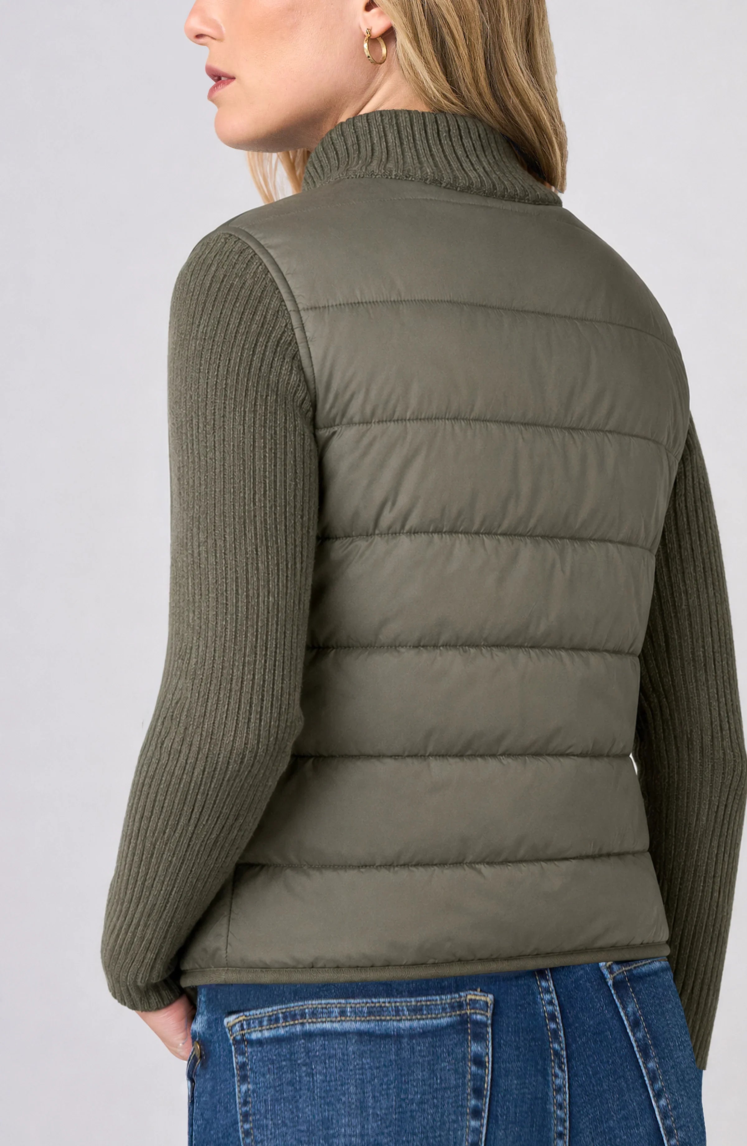 LPLA Olive Zip Quilted Sweater Jacket