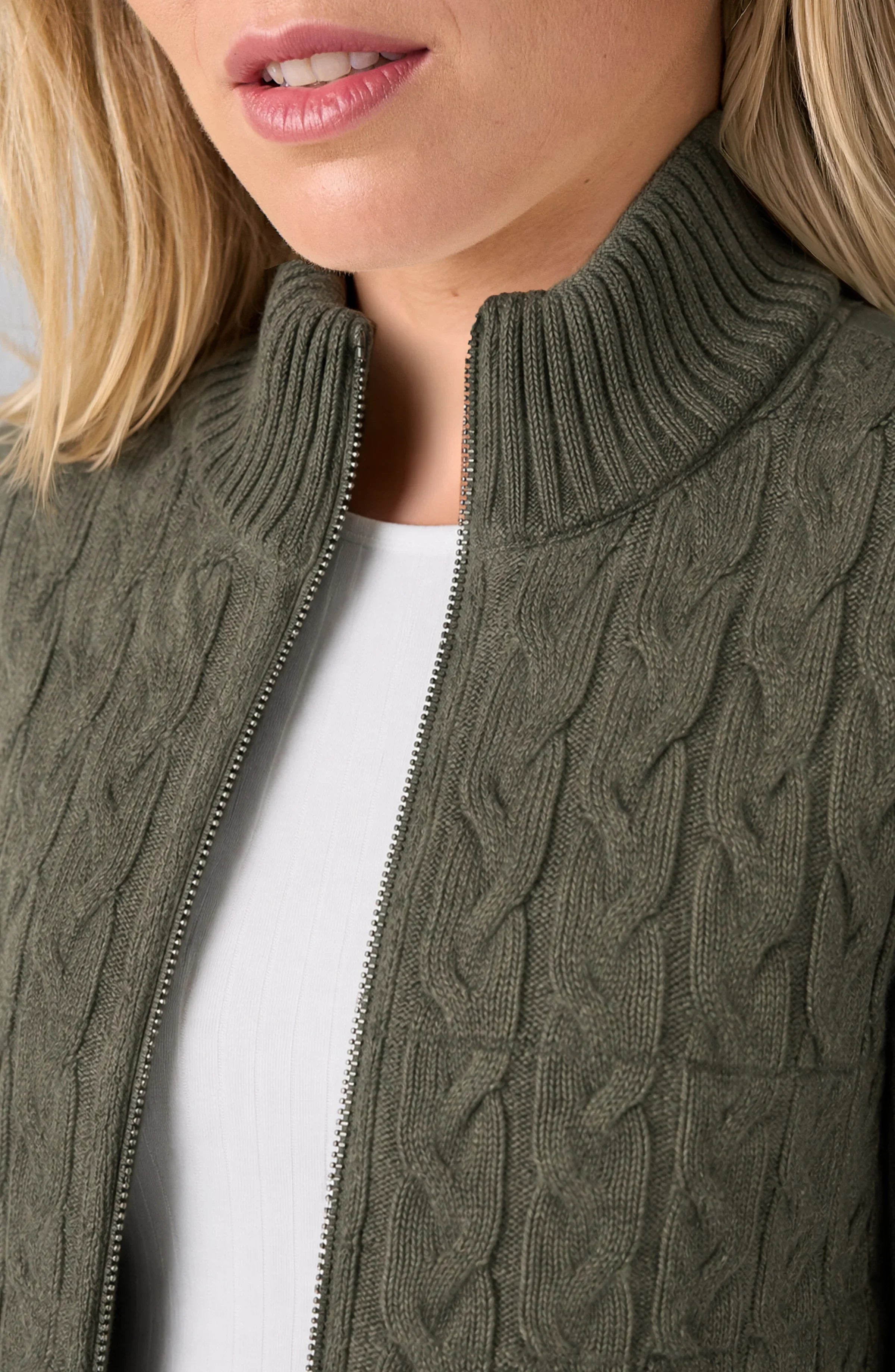 LPLA Olive Zip Quilted Sweater Jacket