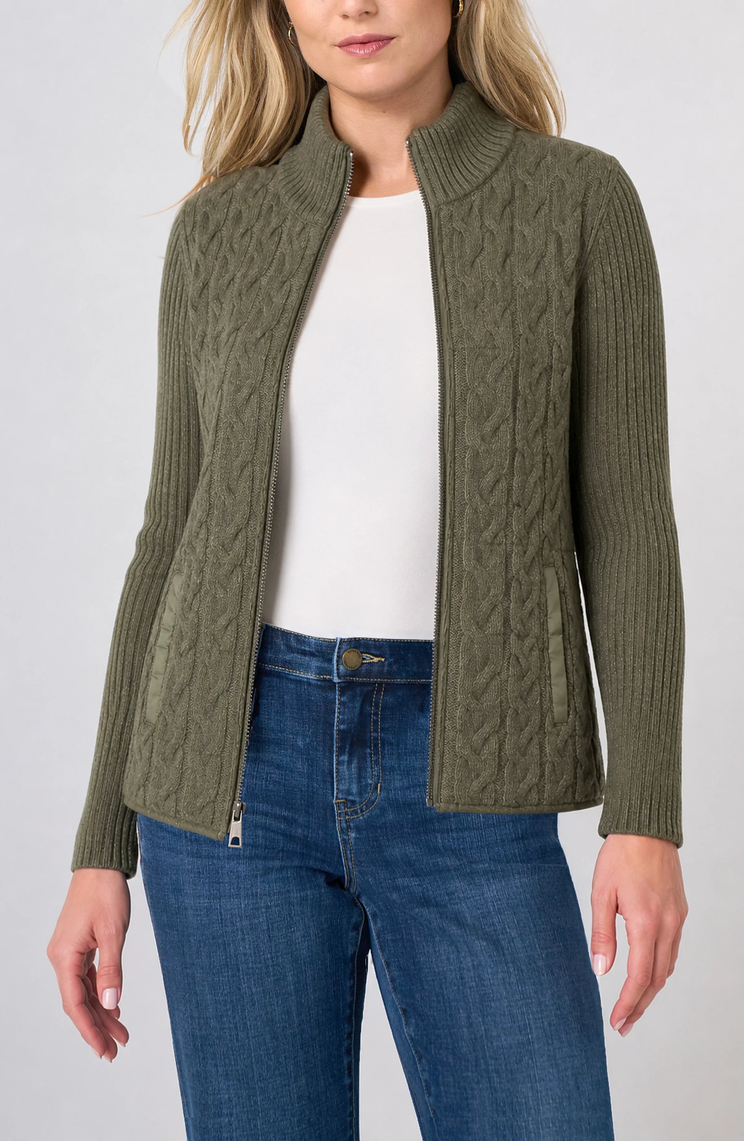 LPLA Olive Zip Quilted Sweater Jacket