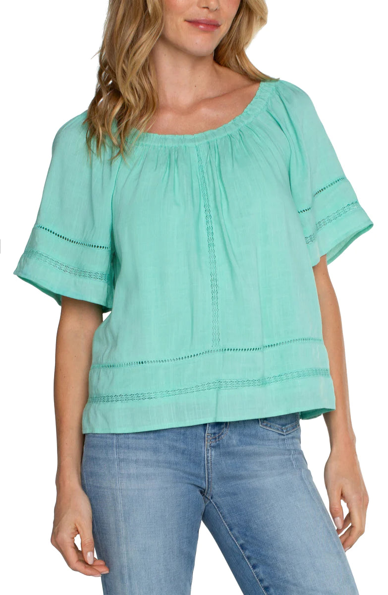 LPLA Mint Blouse with Cropped Bell Sleeve