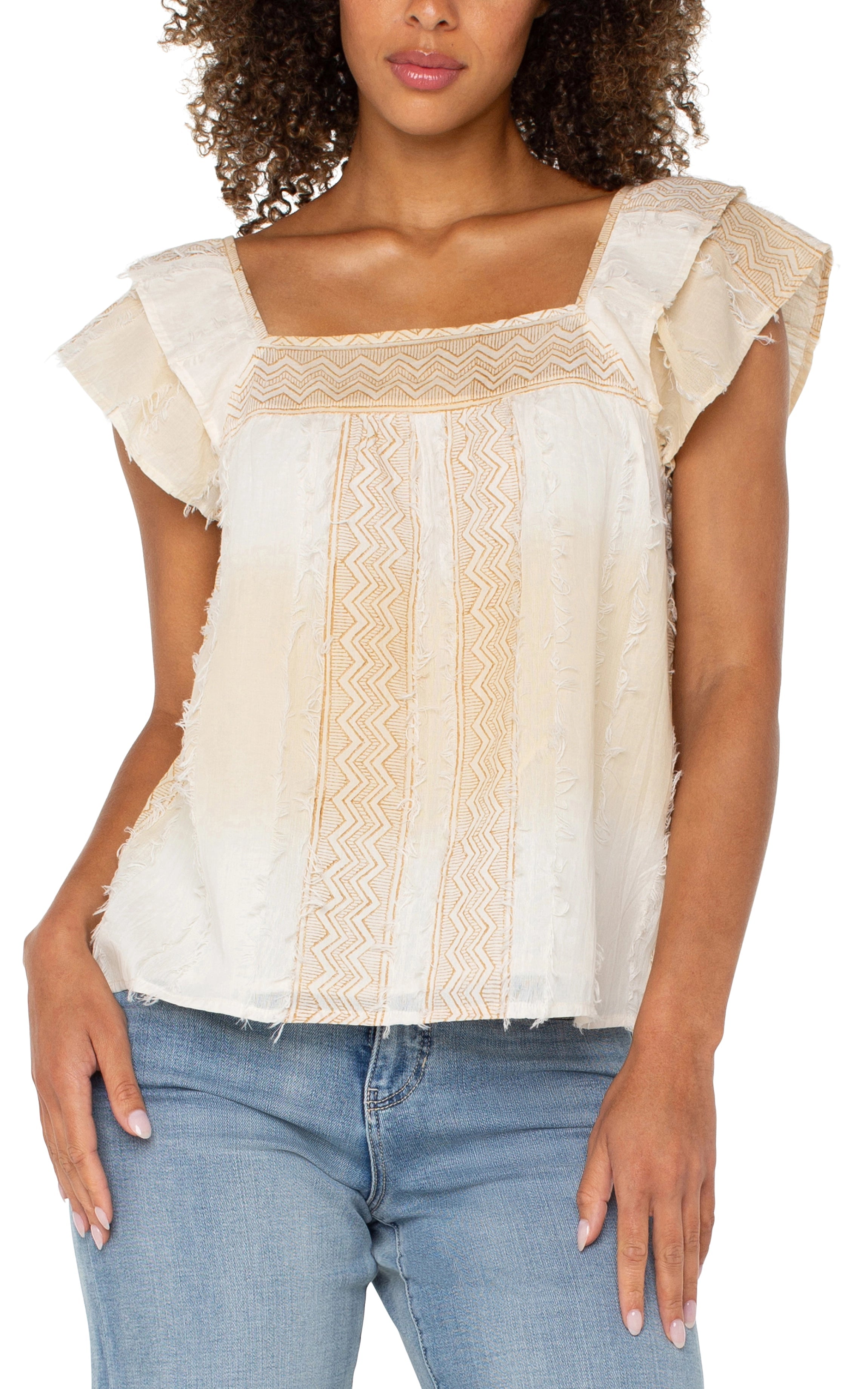 LPLA Brown Cream Square Neck Blouse