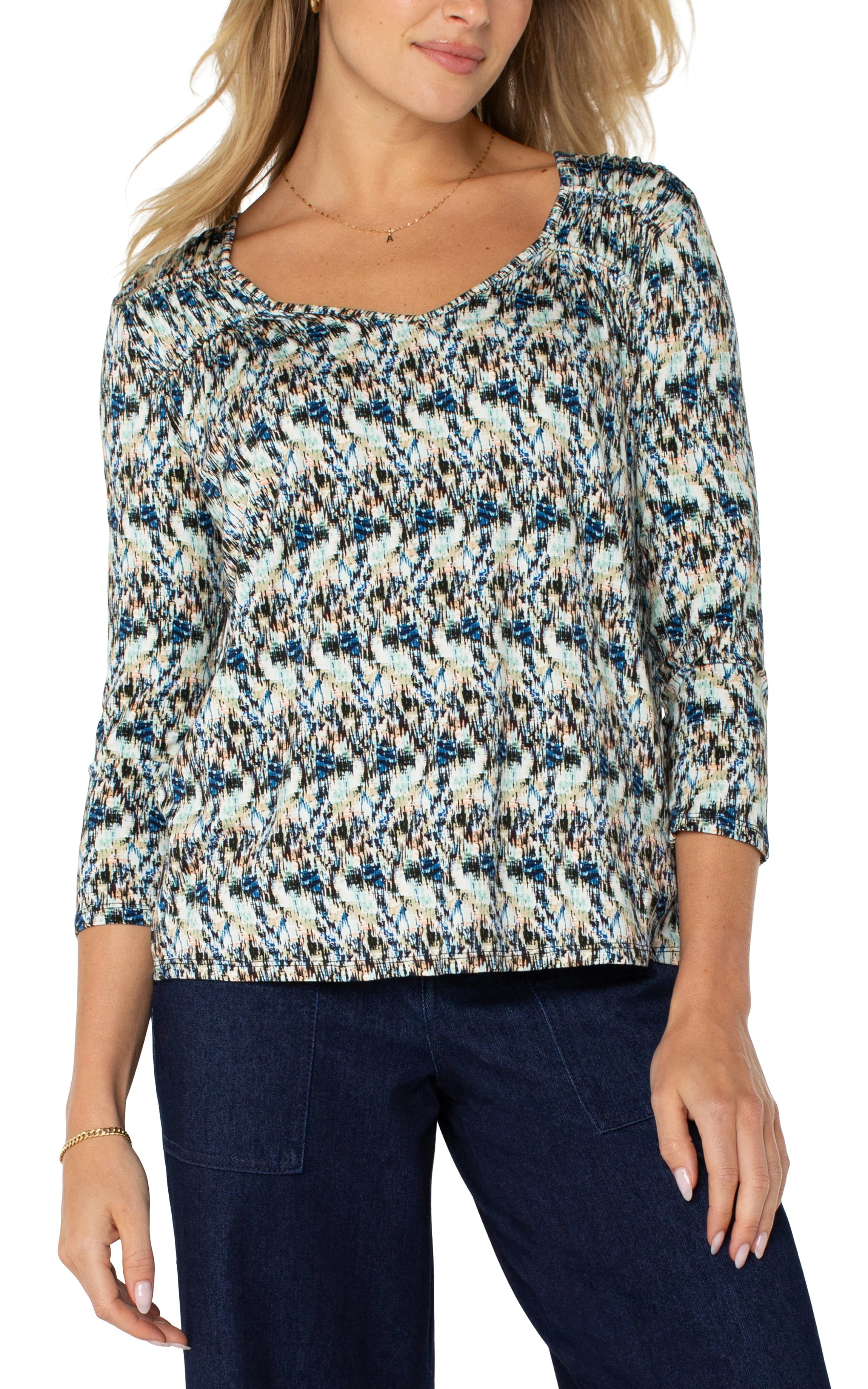 LPLA Blue Multi Texture Knit Top