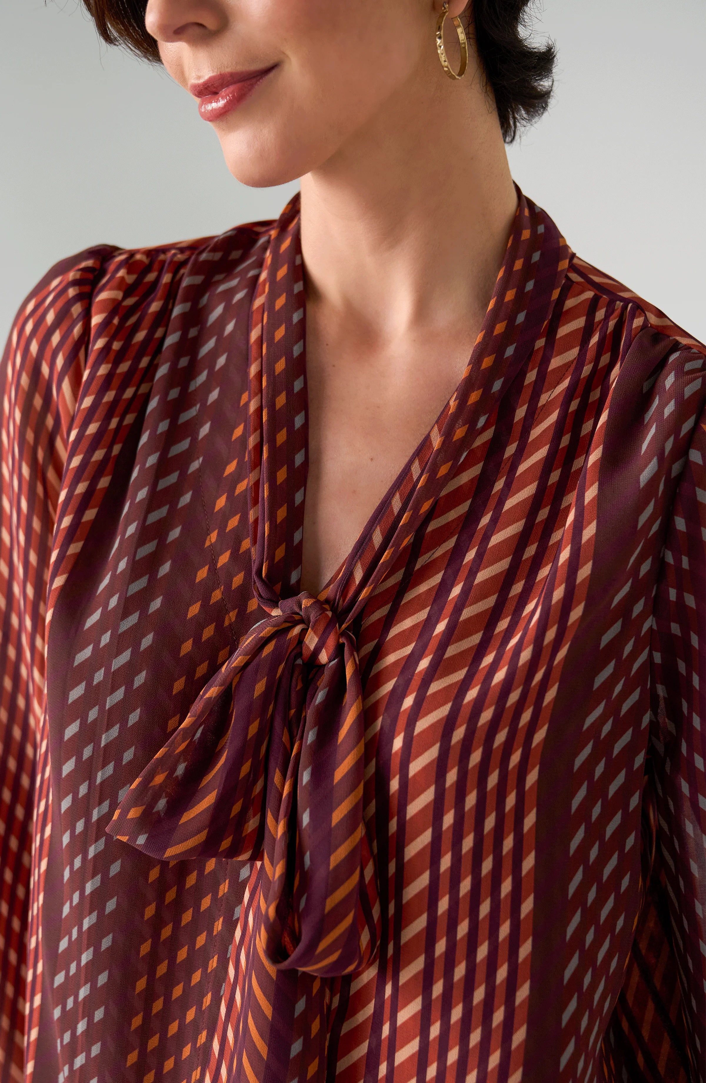 LPLA Burgundy Rust Blouse with Neck Tie