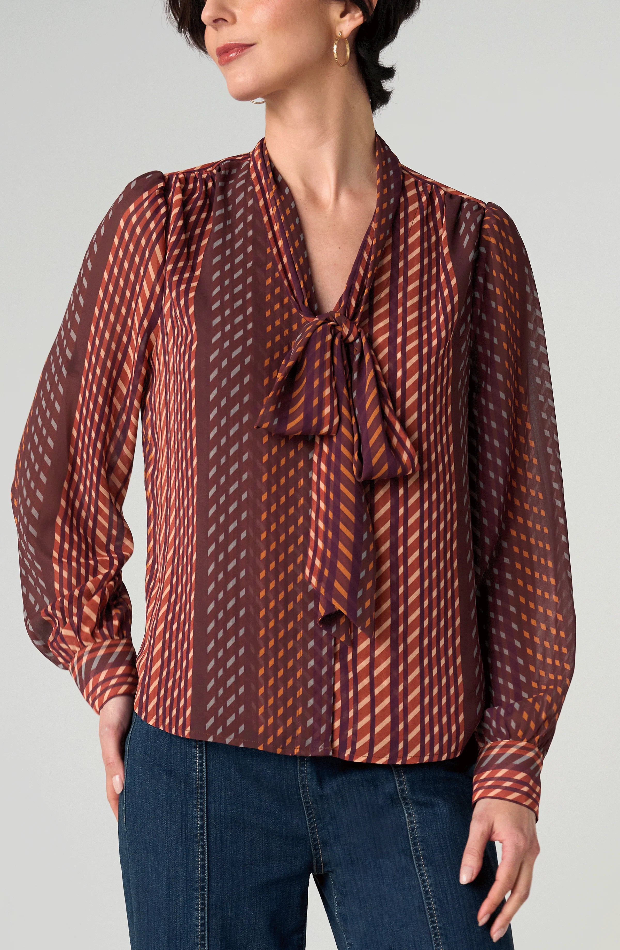 LPLA Burgundy Rust Blouse with Neck Tie