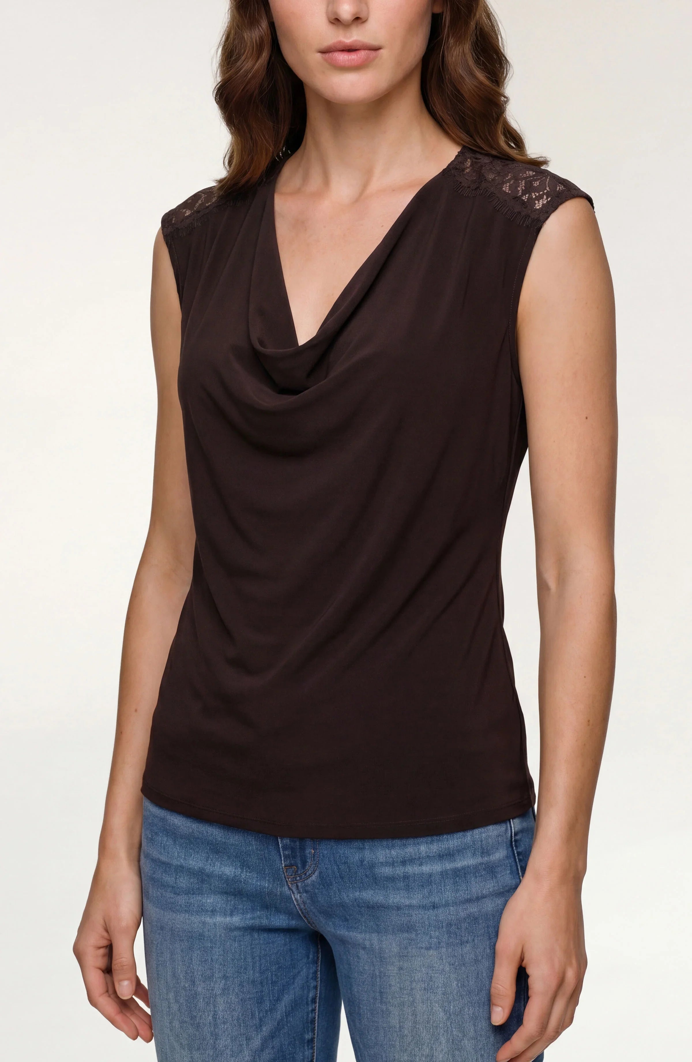 LPLA Draped Java Knit Top with Lace