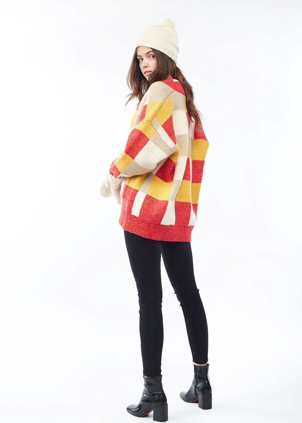 Look by M Red Check Cardigan