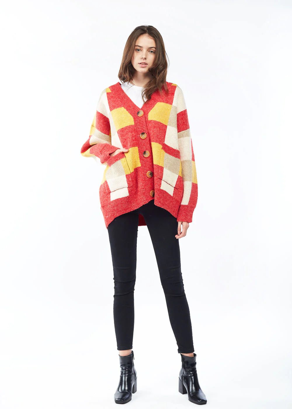 Look by M Red Check Cardigan