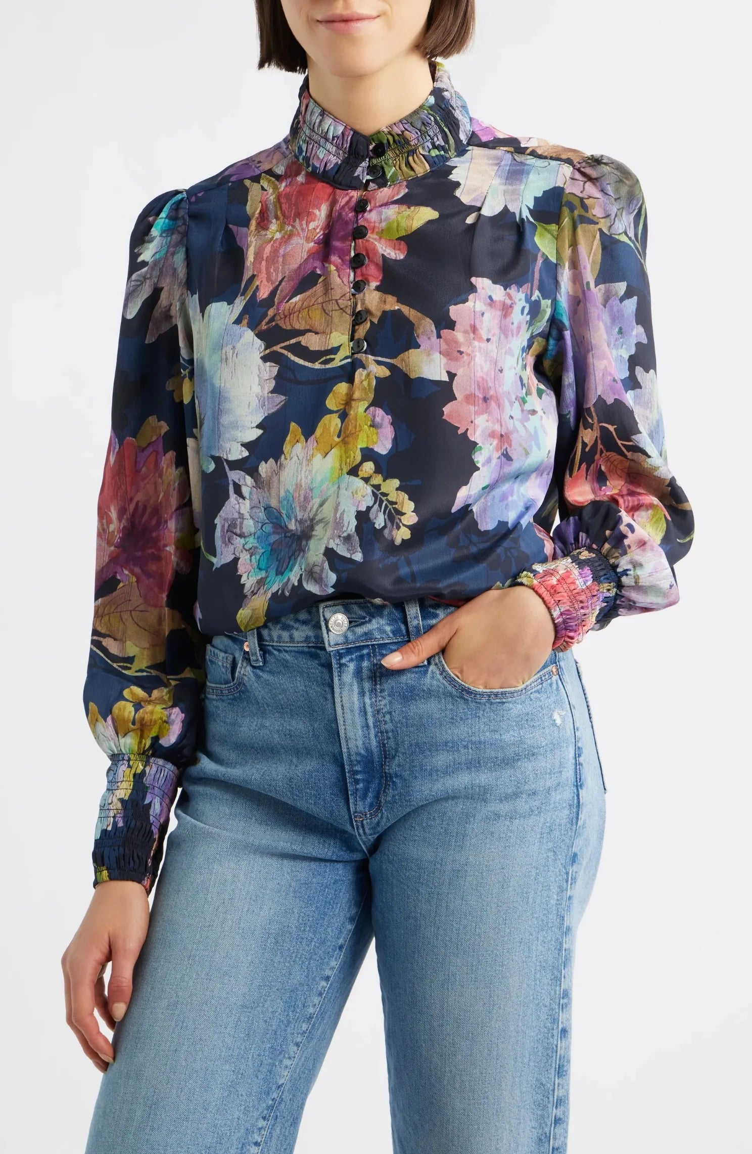 APNY Painted Bloom Puff Sleeve Blouse