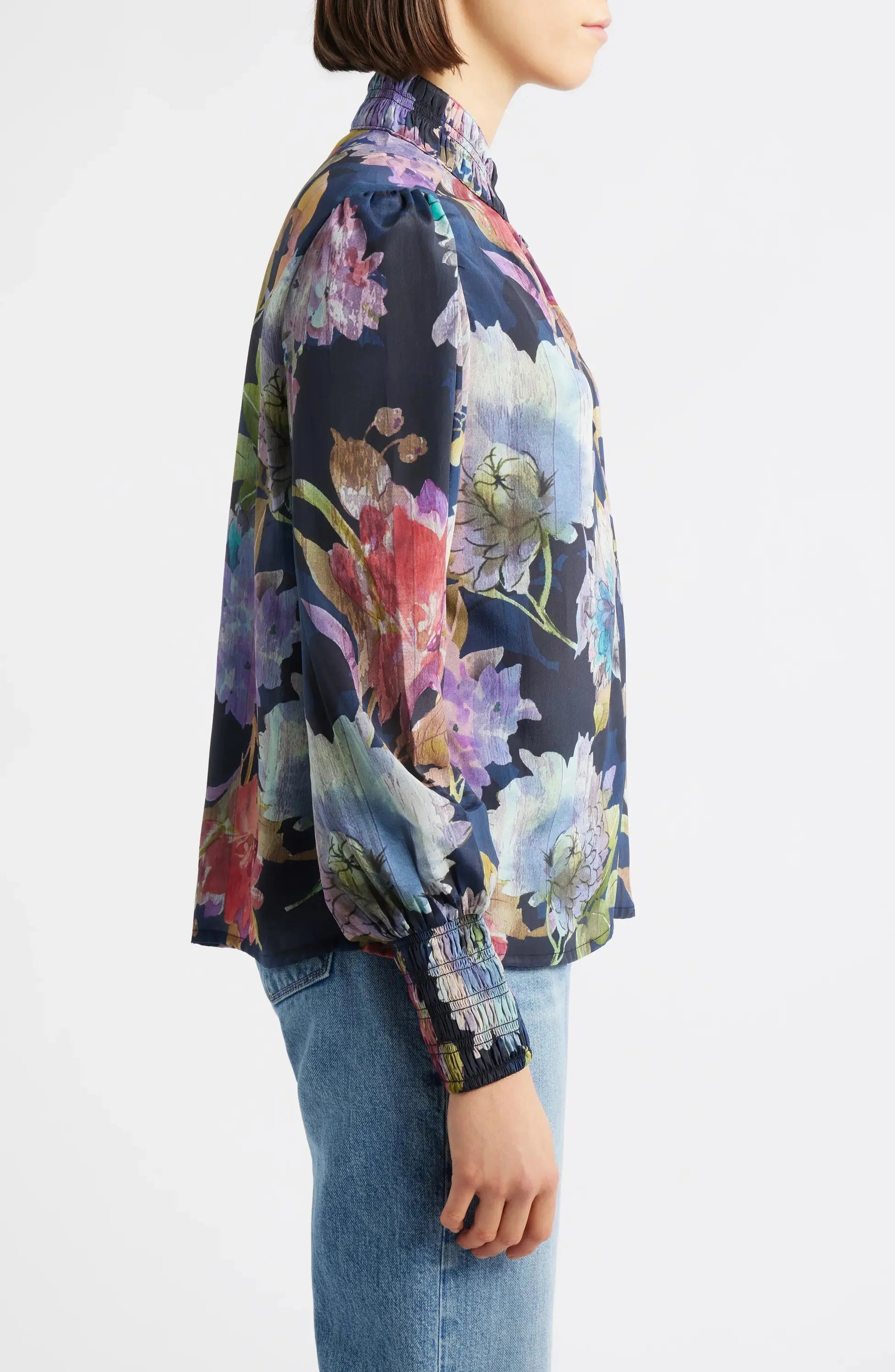 APNY Painted Bloom Puff Sleeve Blouse