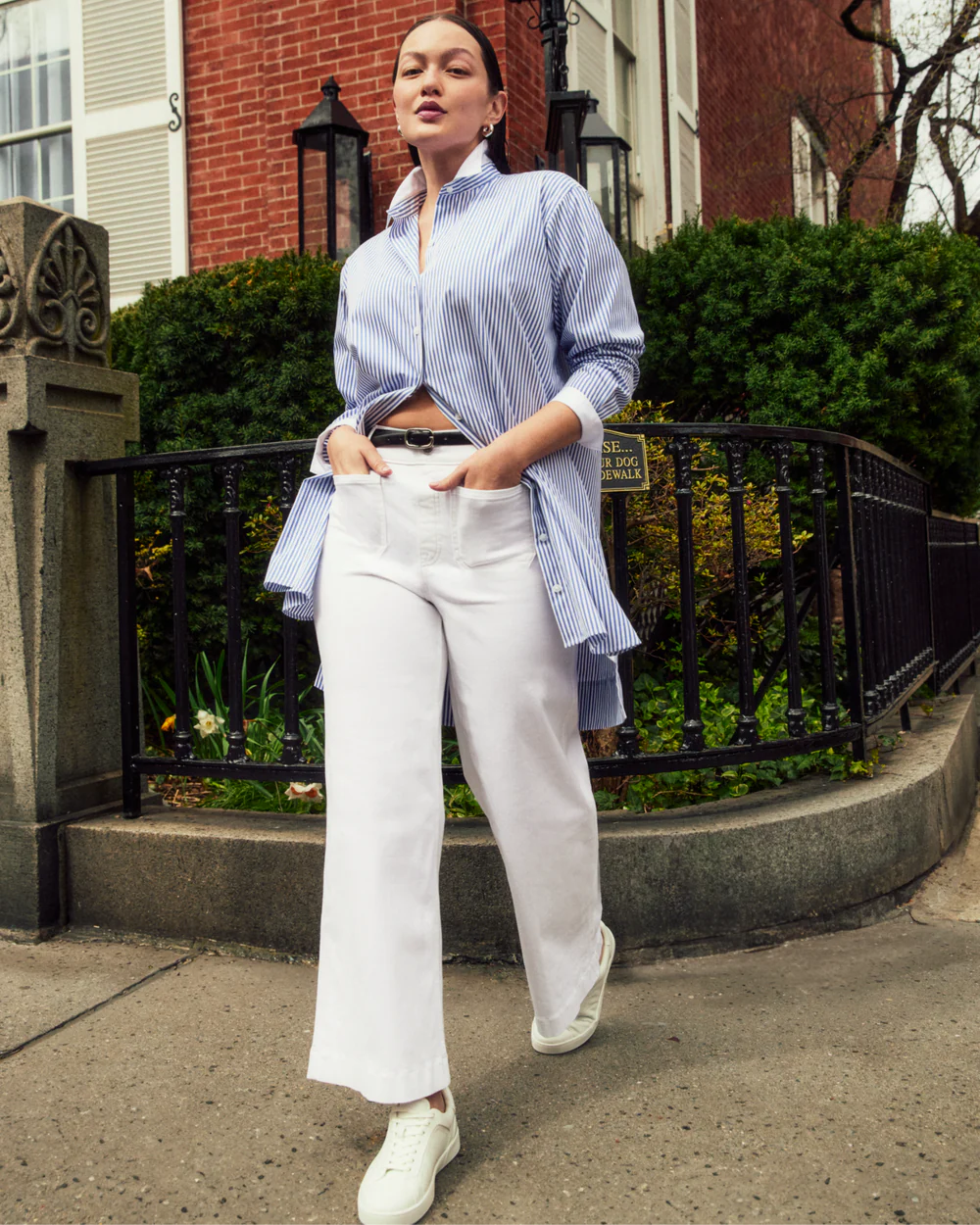 spanx shirt dress SPANX Poplin Button-Down Mini Shirt Dress With Tie Belt M / Peak/Classic White