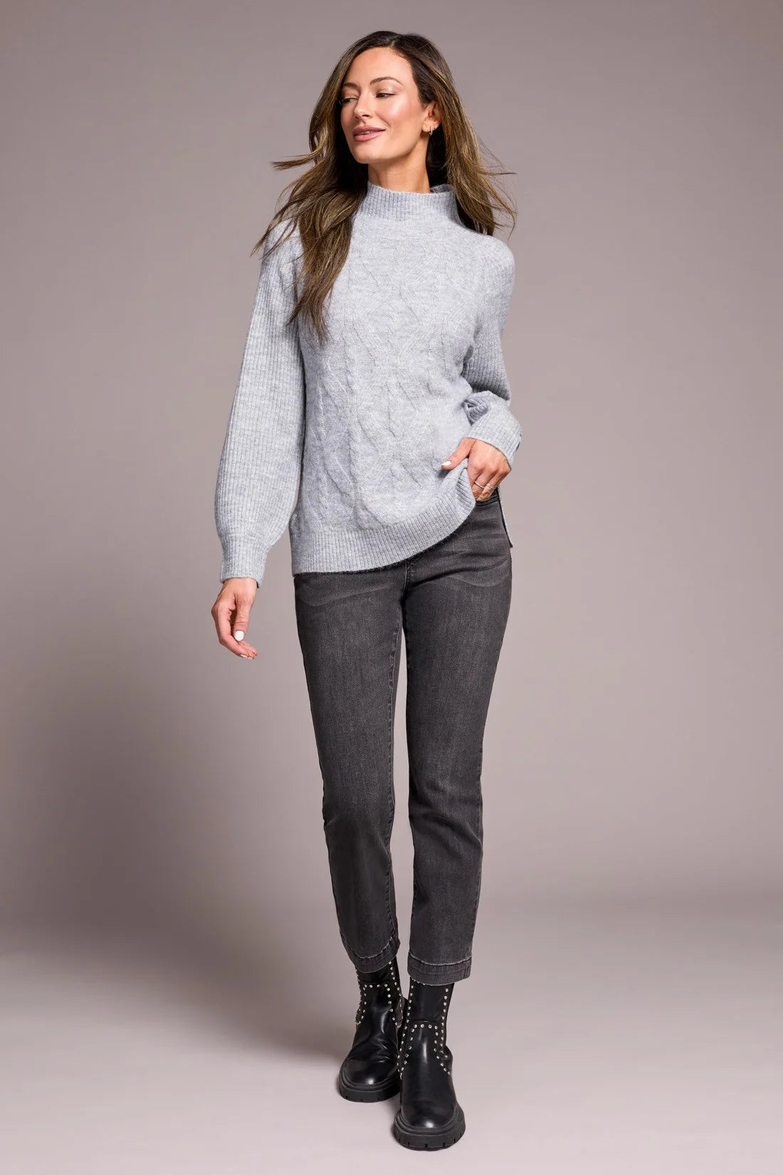 TRBL Puff Sleeve Mock Neck Sweater