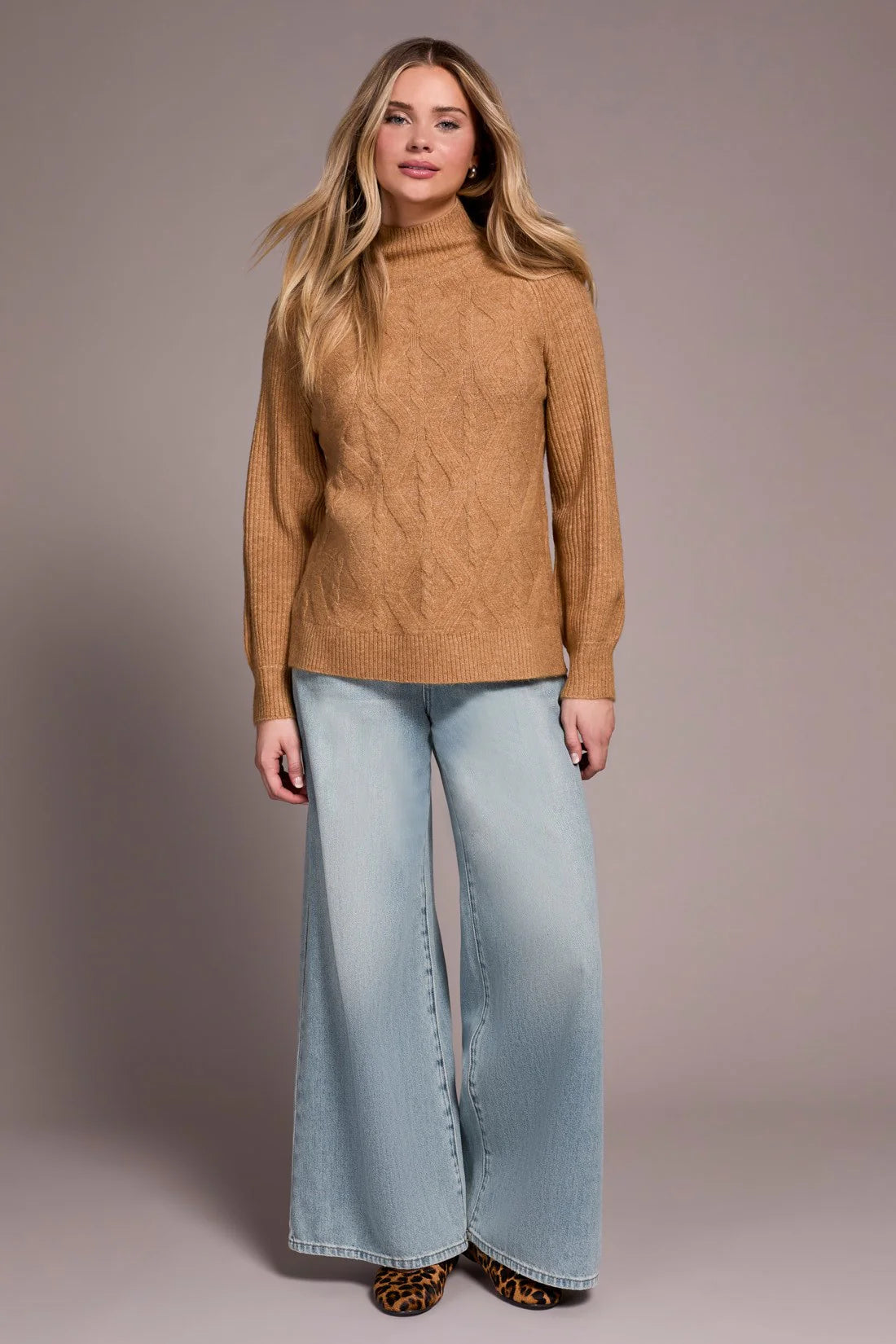 TRBL Puff Sleeve Mock Neck Sweater