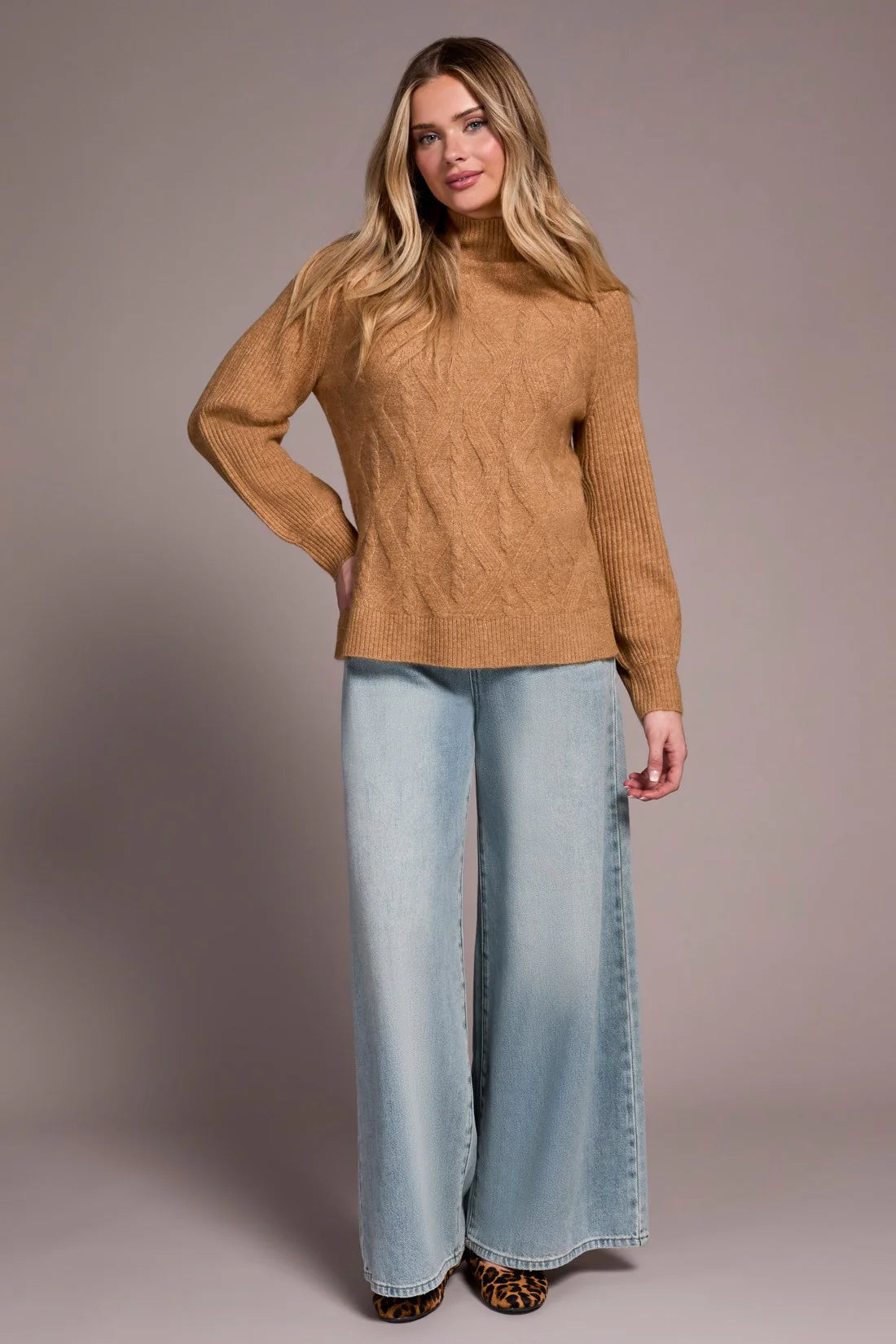 TRBL Puff Sleeve Mock Neck Sweater