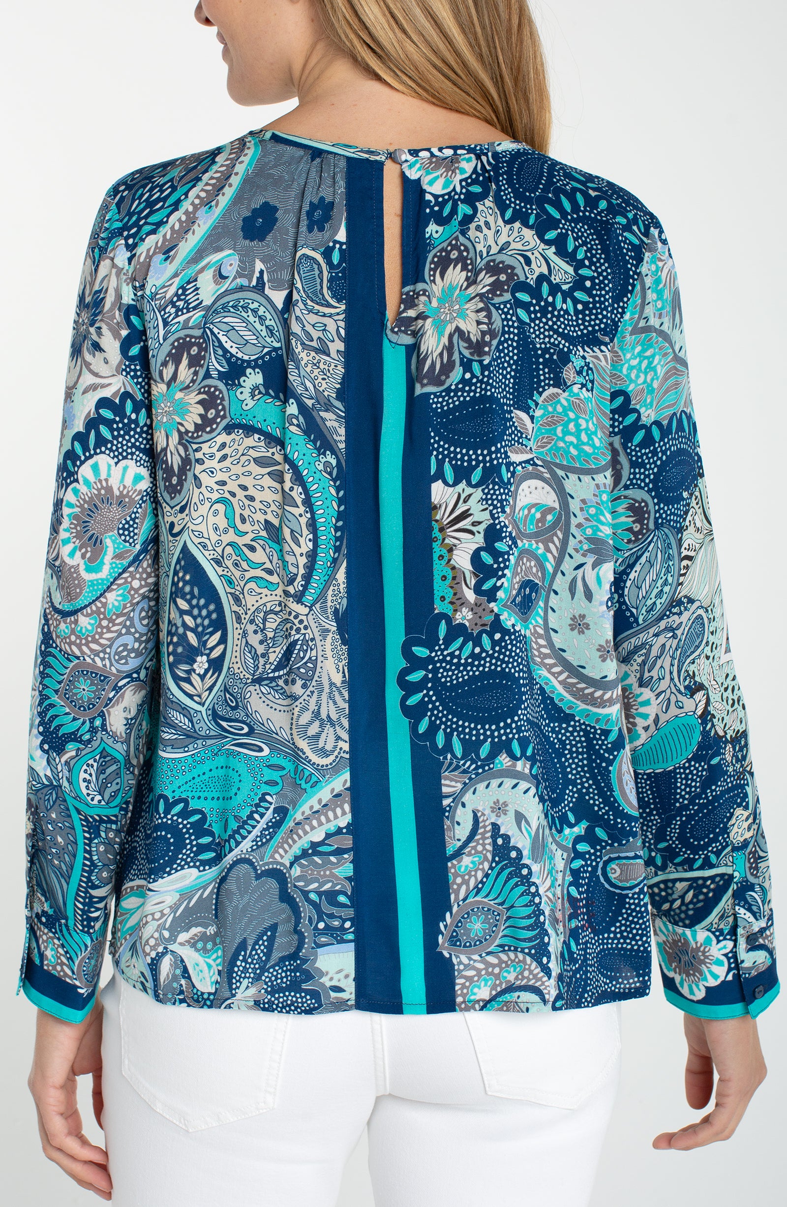 LPLA Aqua Blue Print Blouse