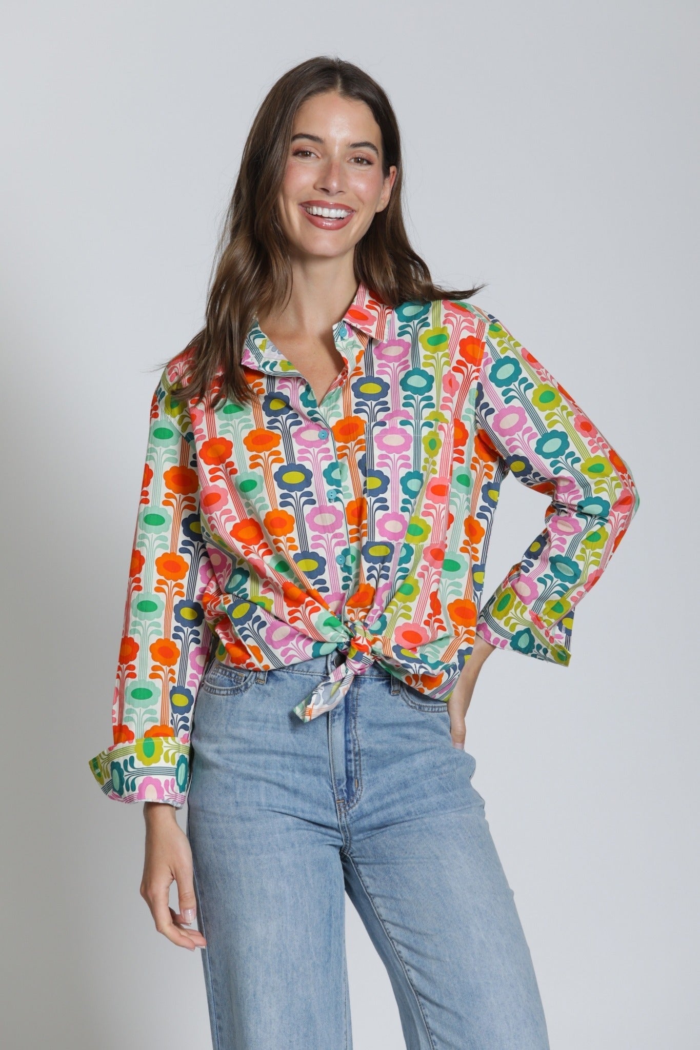 APNY Pink Orange Floral Cotton Blouse