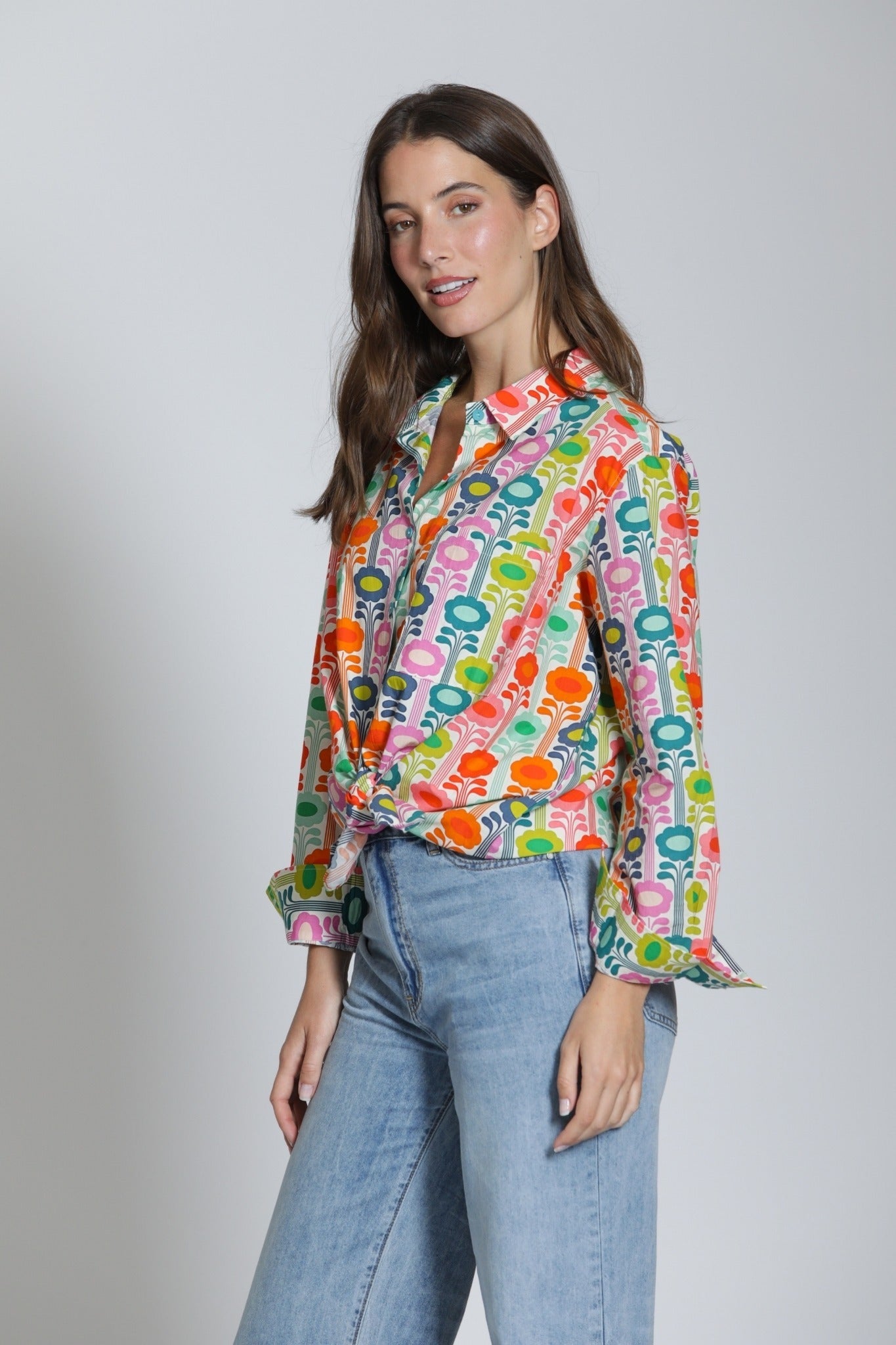 APNY Pink Orange Floral Cotton Blouse