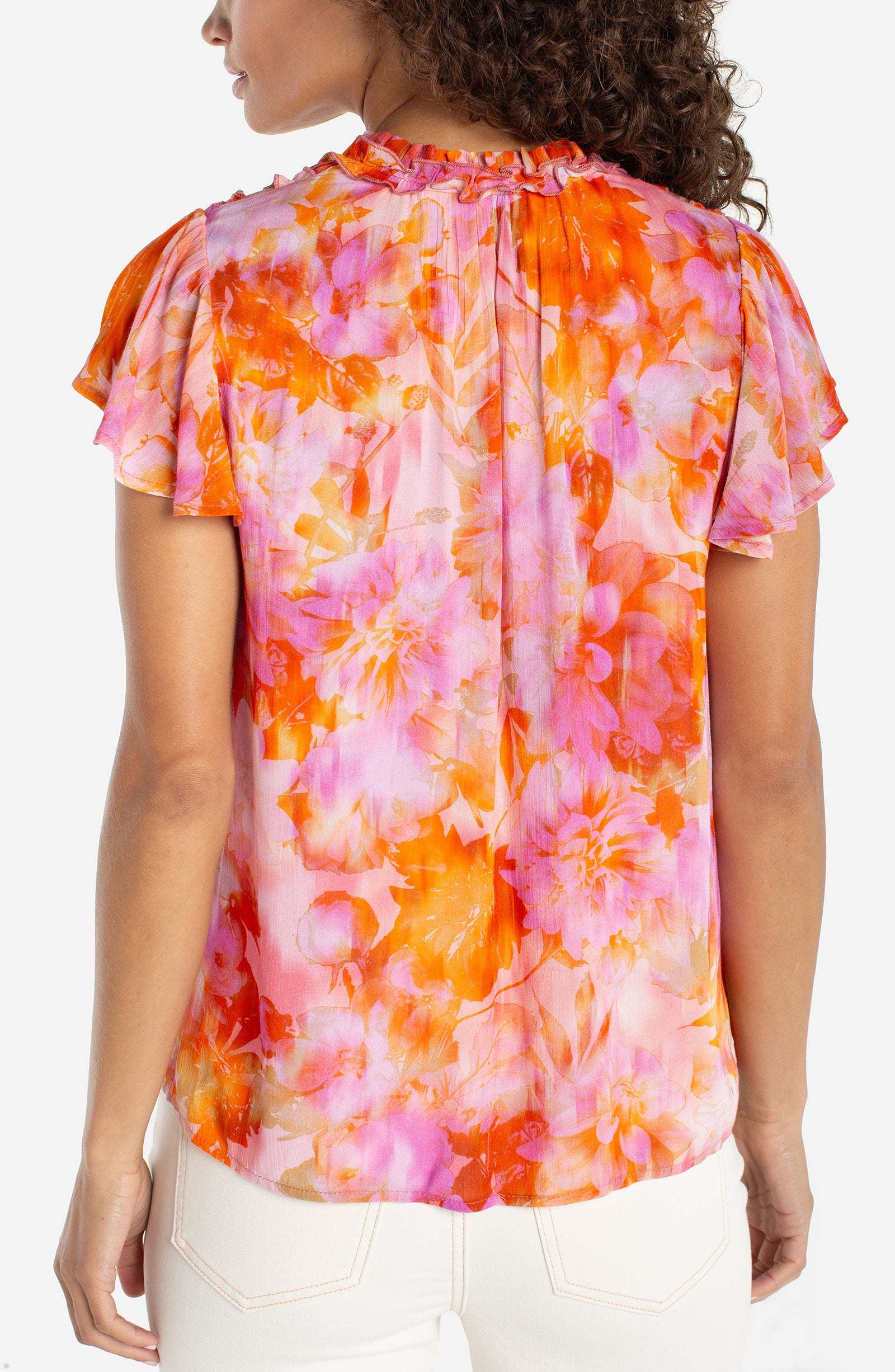 LPLA Orange/Pink Flutter Sleeve Blouse