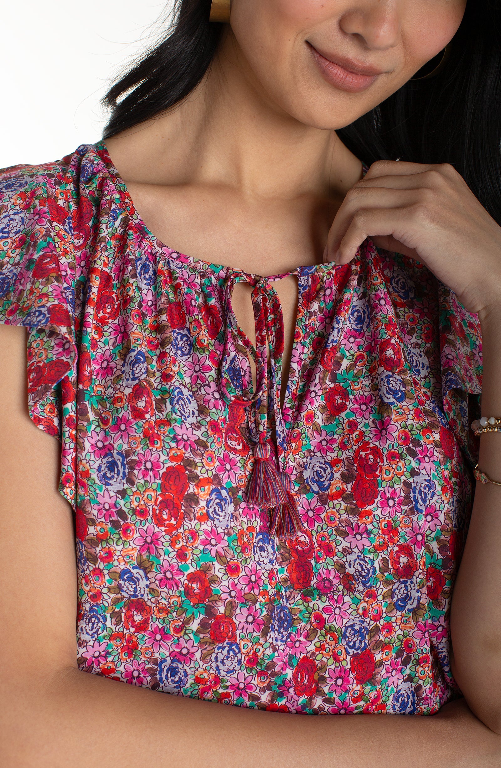 LPLA pink Multi Floral Flutter Sleeve Top