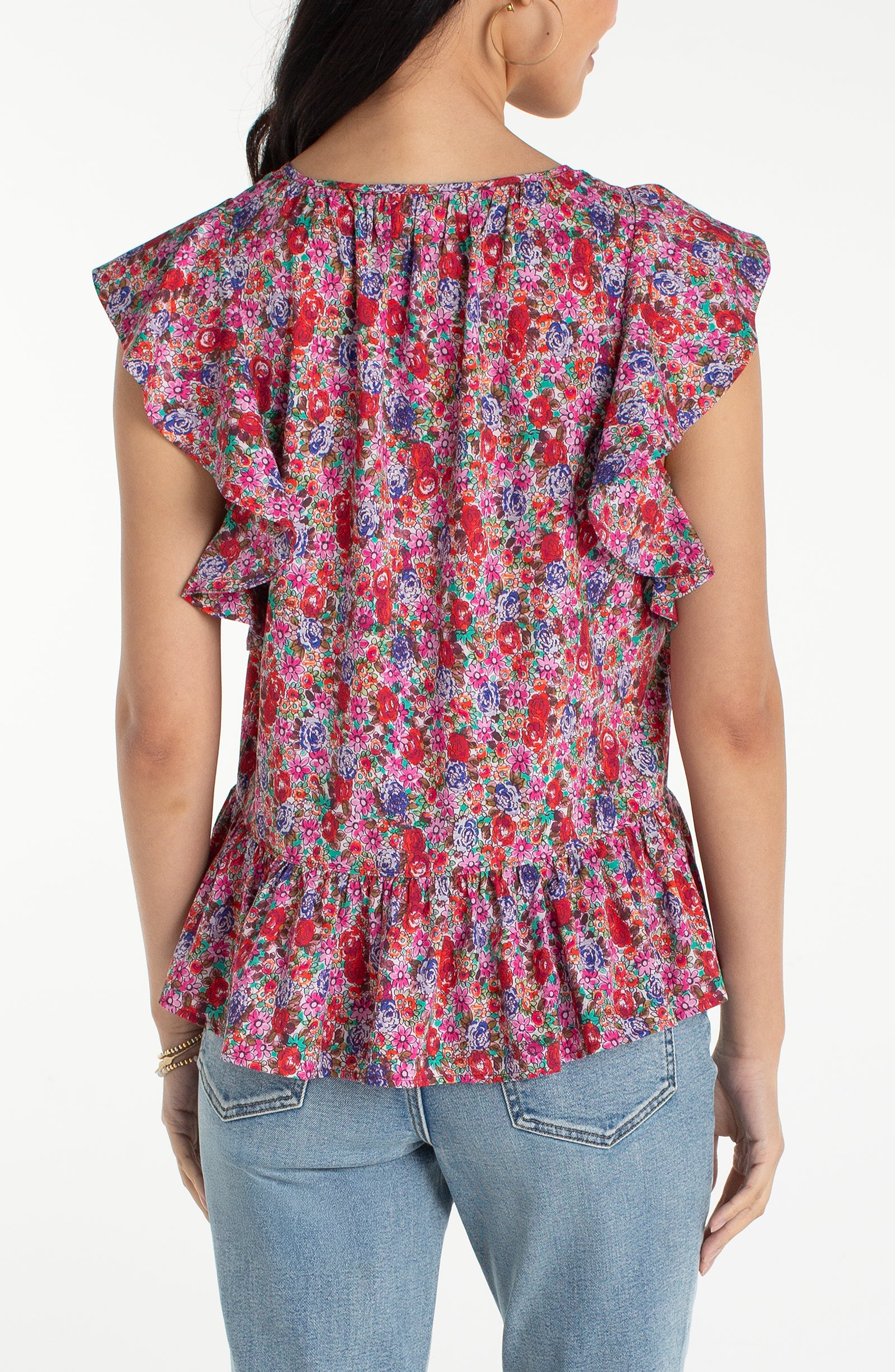 LPLA pink Multi Floral Flutter Sleeve Top