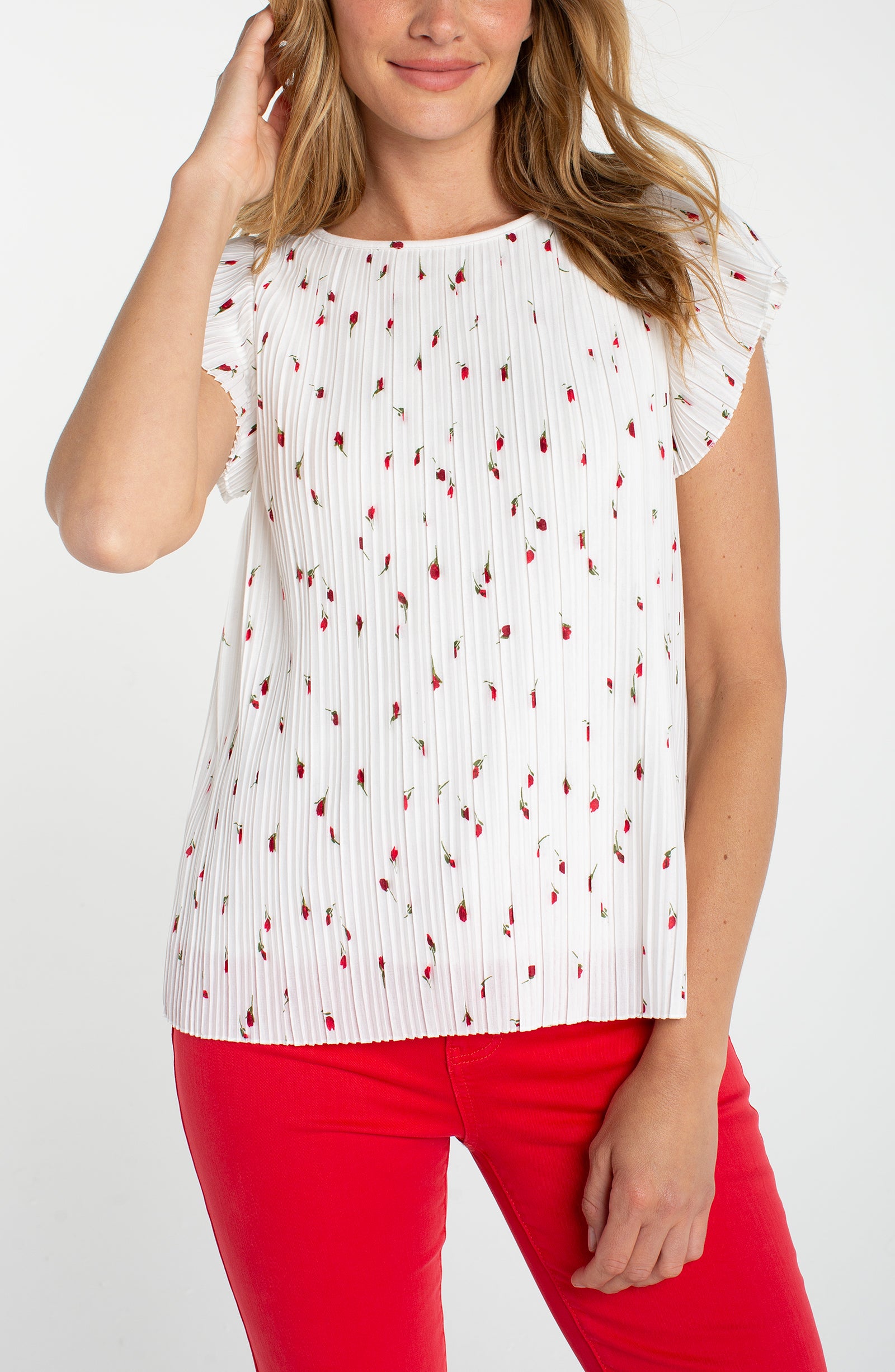 LPLA Flutter Sleeve Red Floral Top