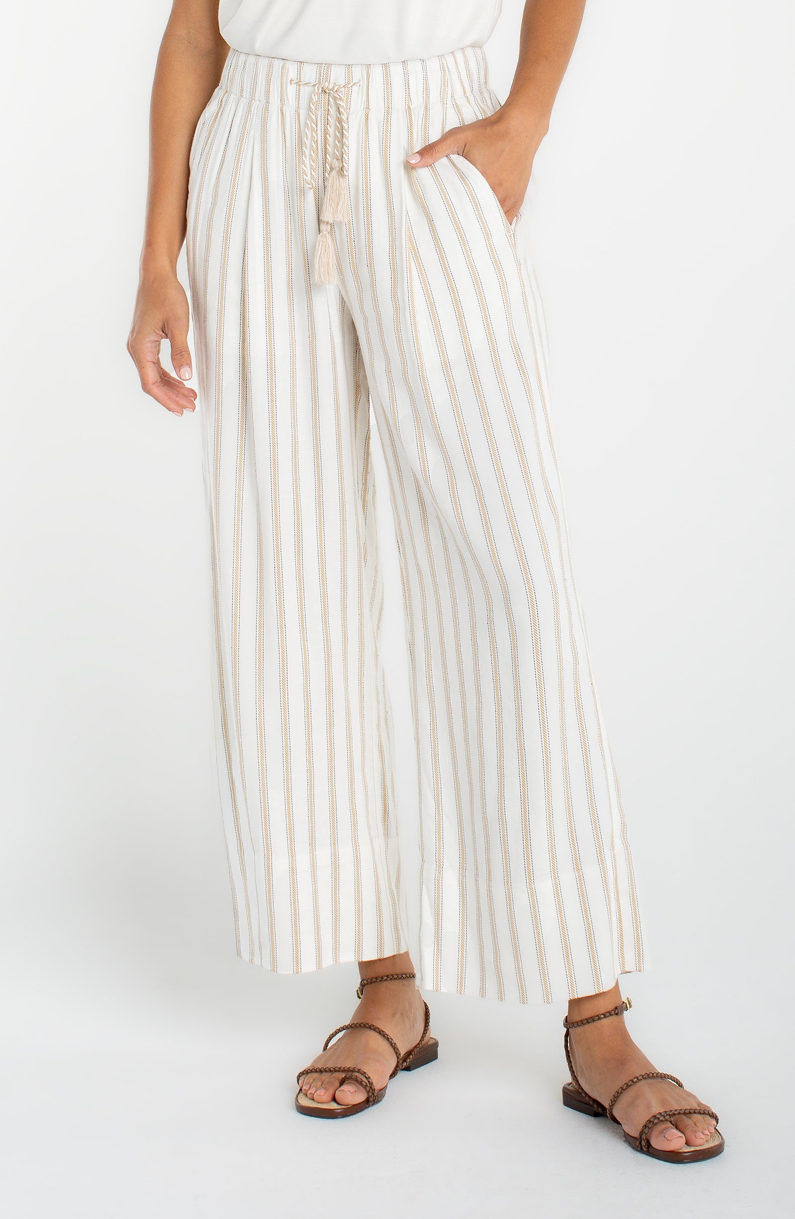 LPLA Tan Striped Pull on crop trouser