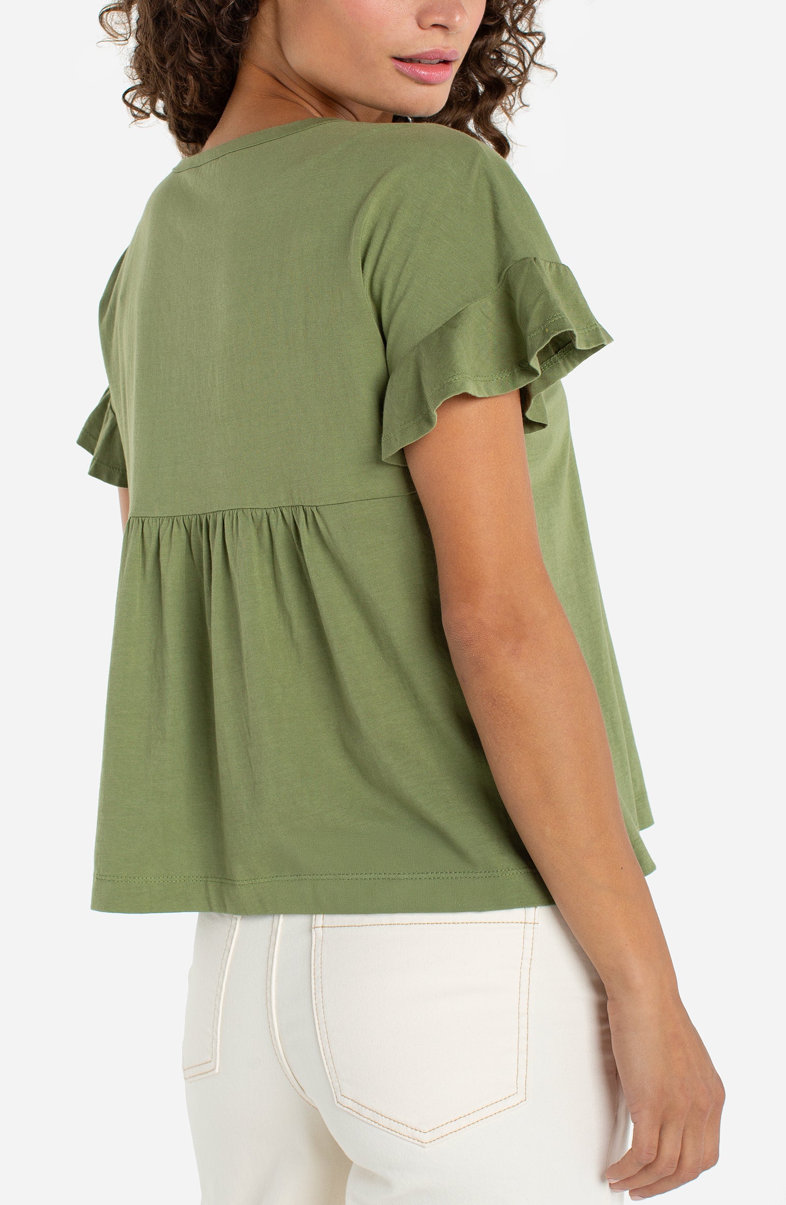 LPLA Flutter Sleeve Knit to Woven Top
