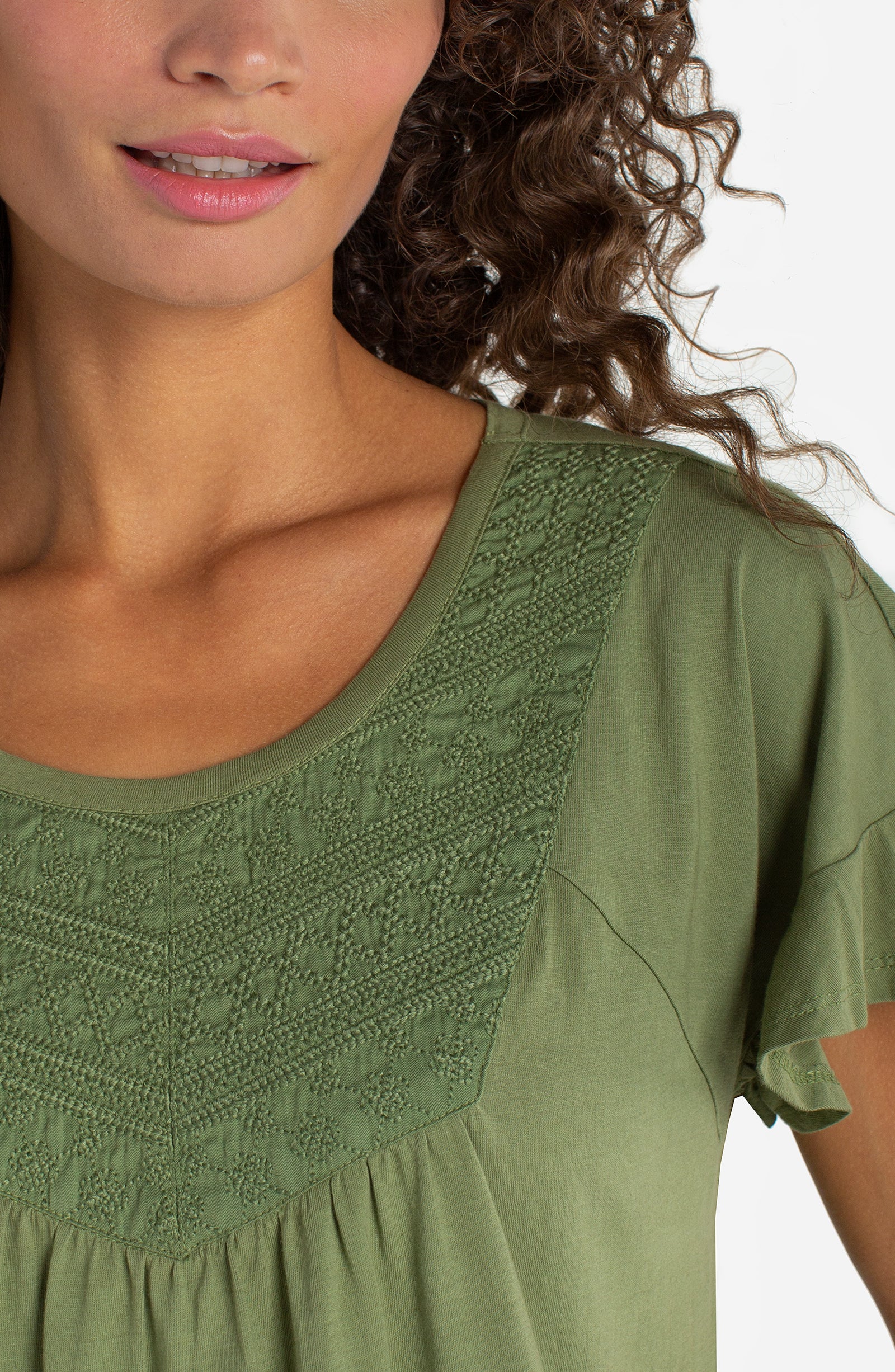 LPLA Flutter Sleeve Knit to Woven Top