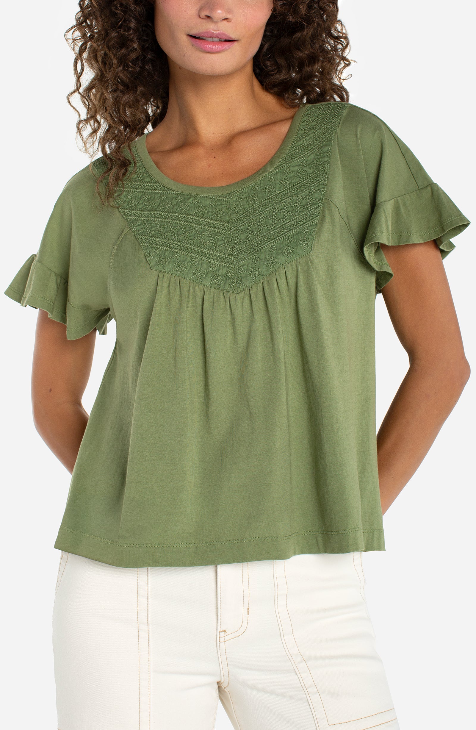 LPLA Flutter Sleeve Knit to Woven Top