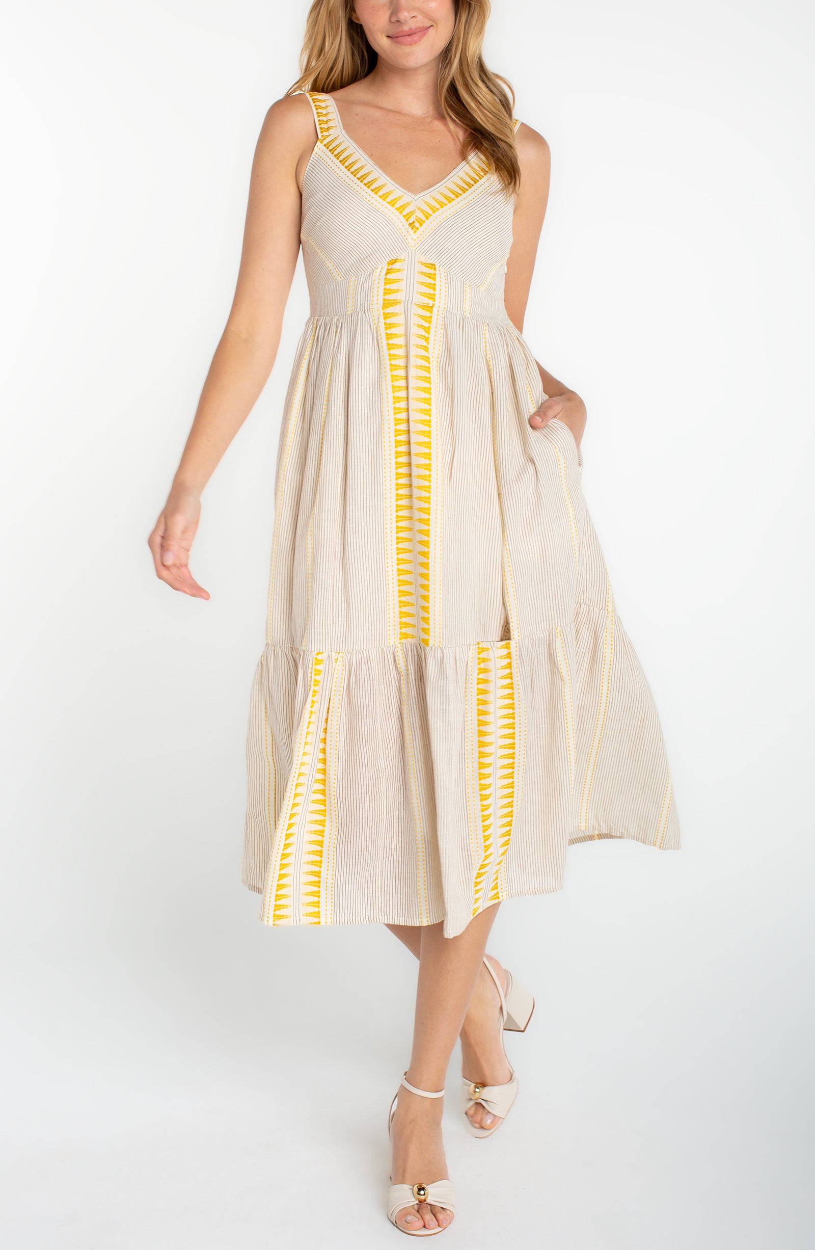 LPLA Cream & Brown Stripe Midi Dress